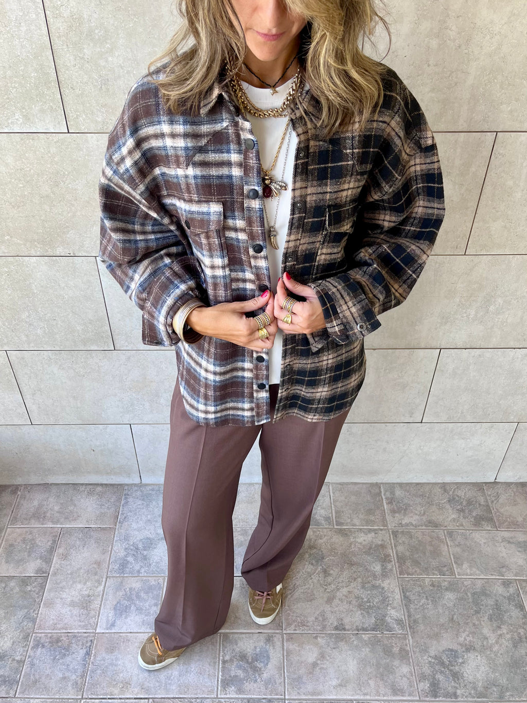 Half And Half Plaid Flannel Shirt