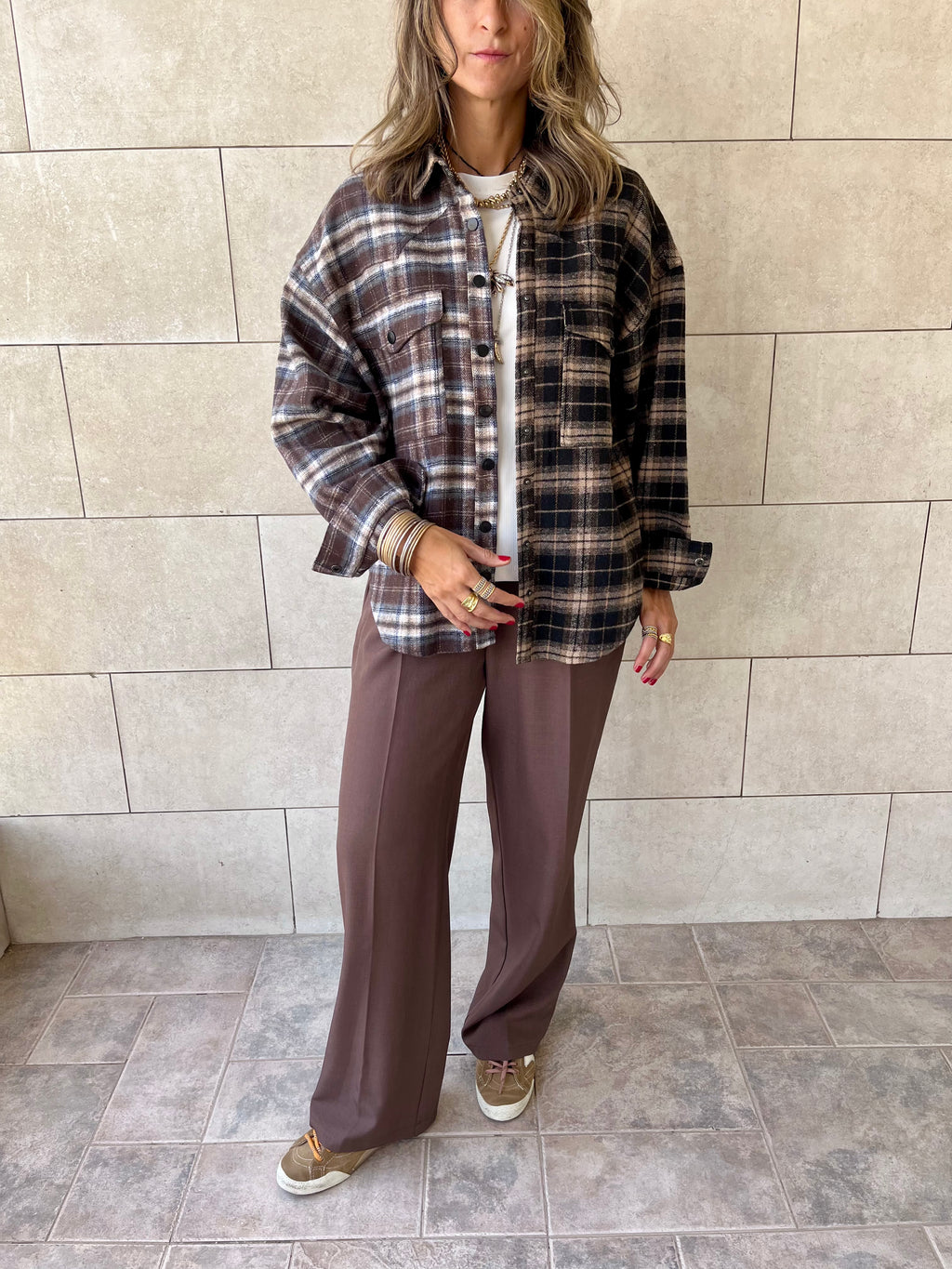 Half And Half Plaid Flannel Shirt