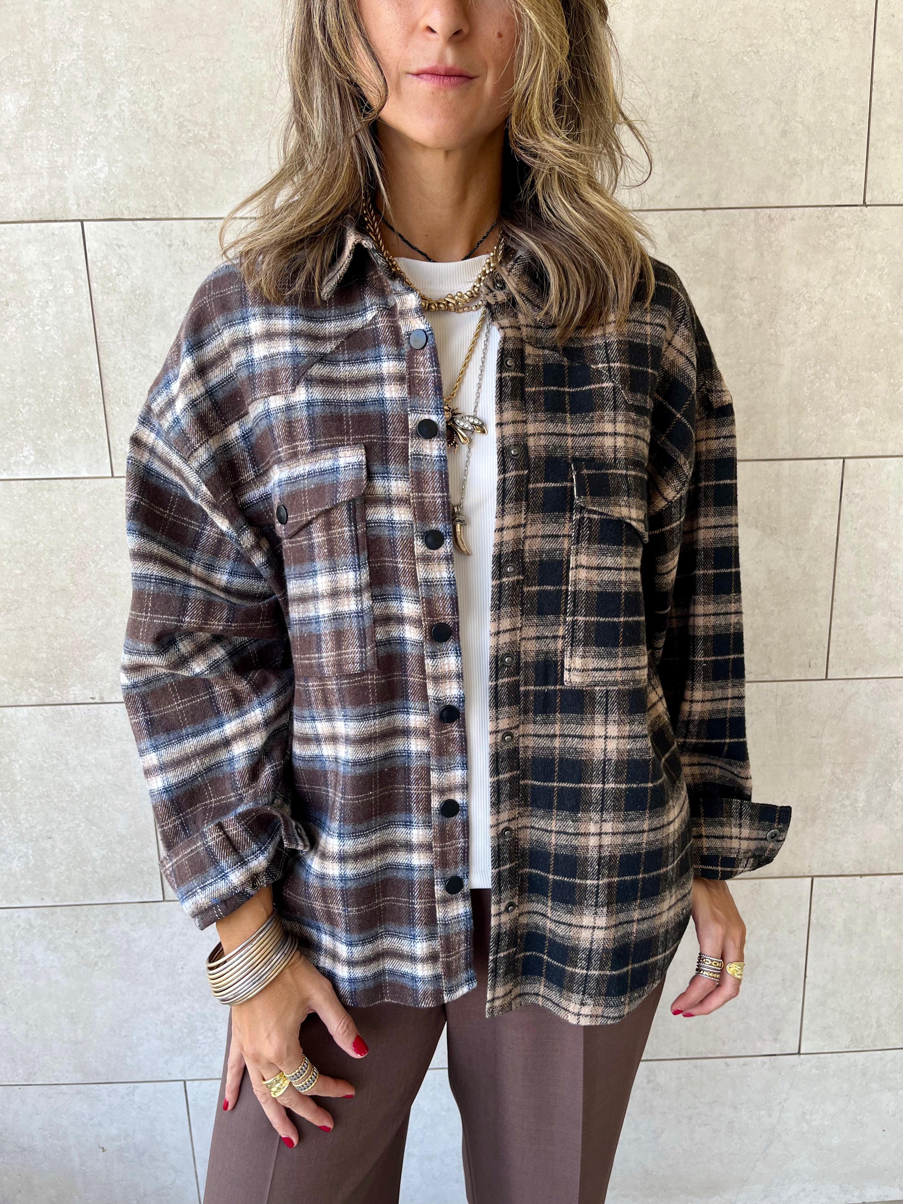 Half And Half Plaid Flannel Shirt