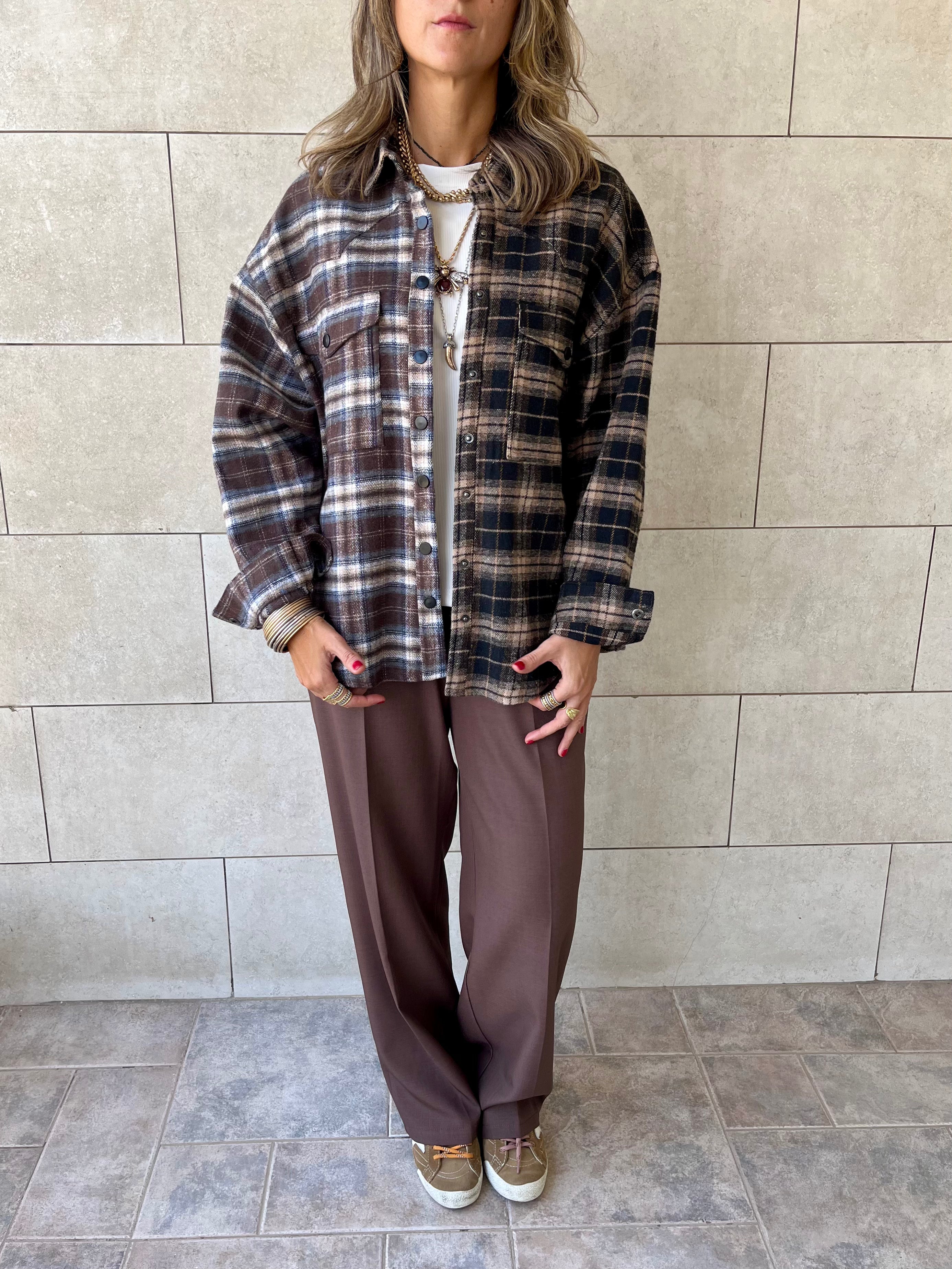 Half And Half Plaid Flannel Shirt