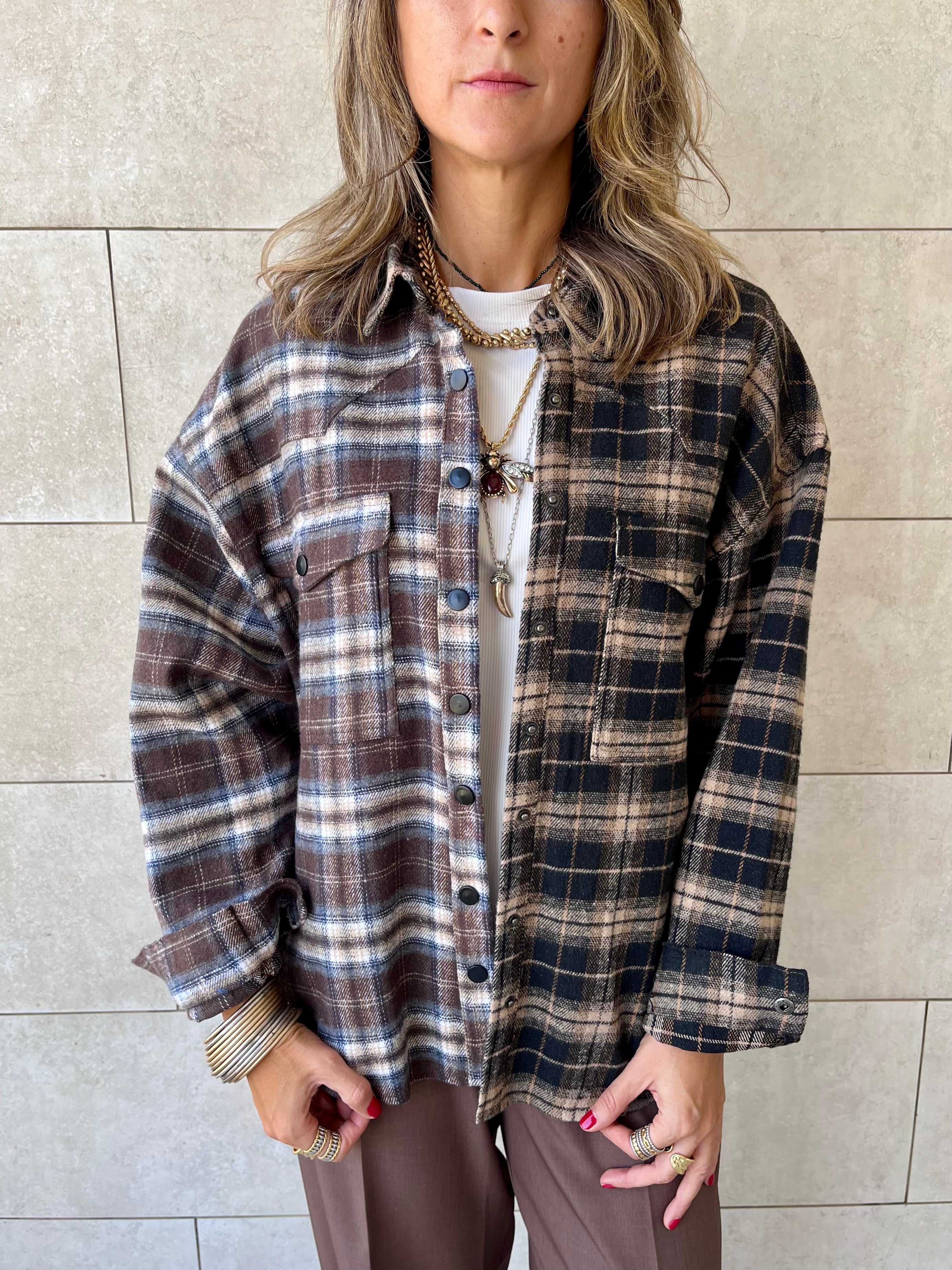 Half And Half Plaid Flannel Shirt