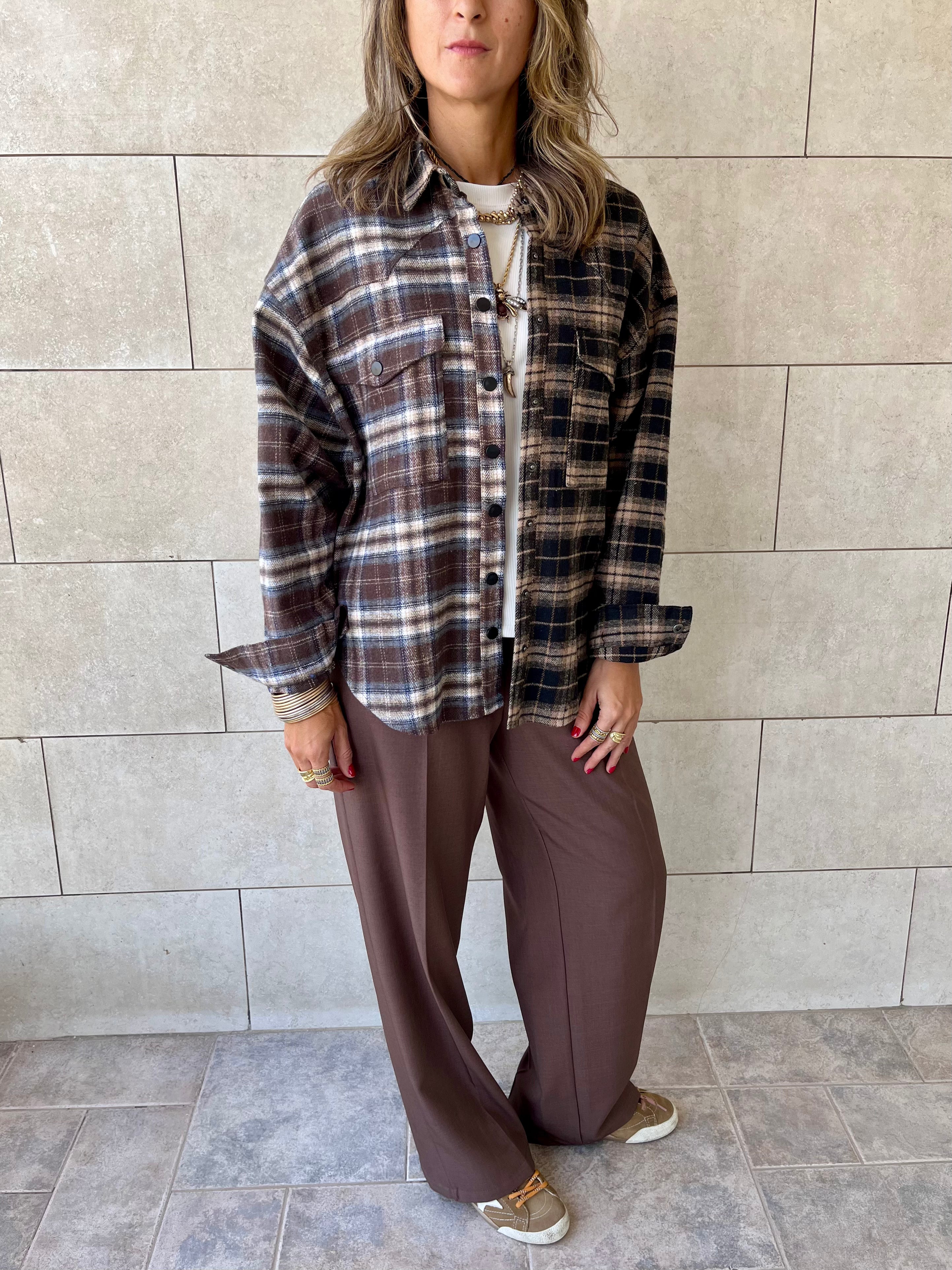 Half And Half Plaid Flannel Shirt