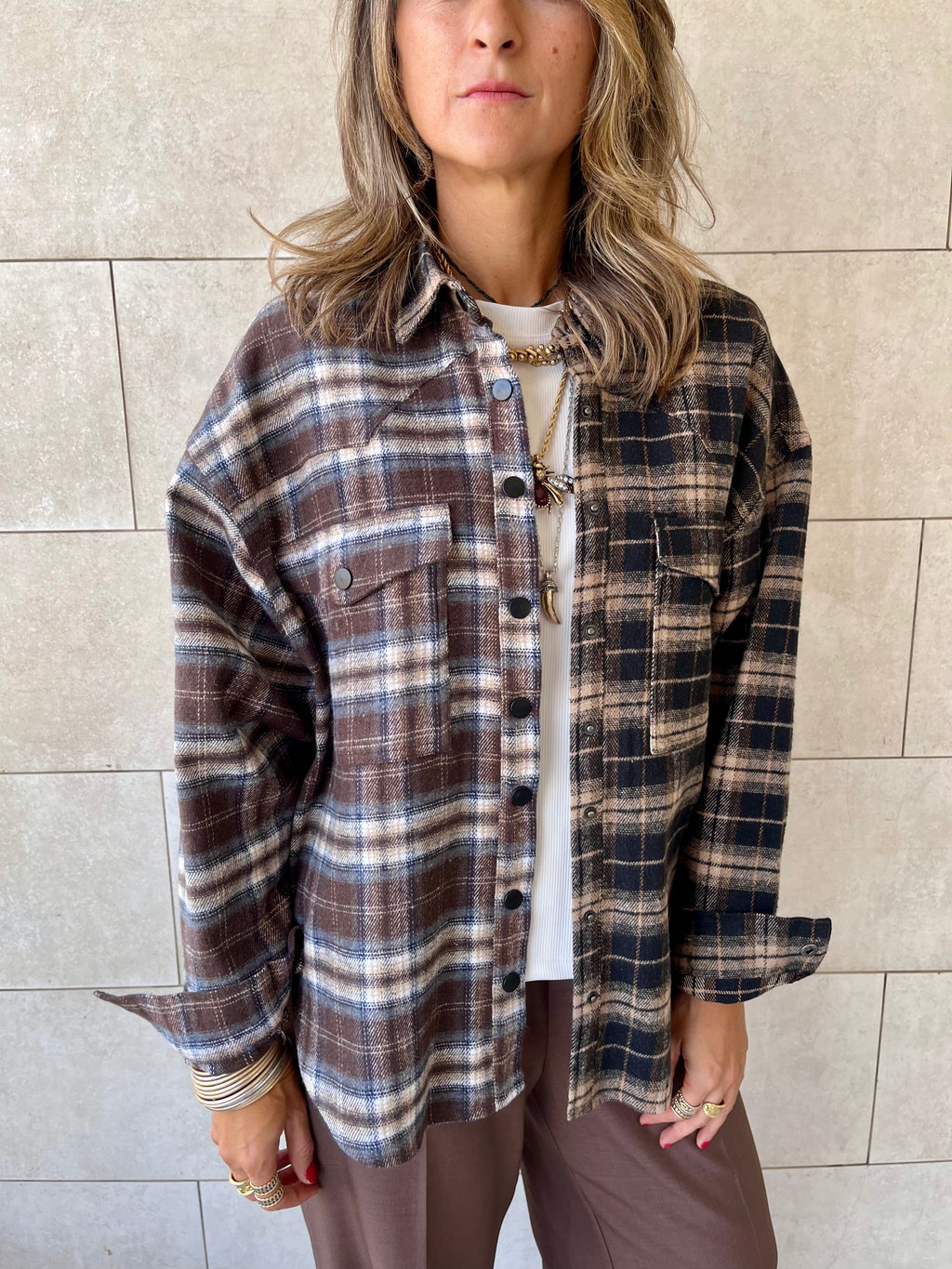 Half And Half Plaid Flannel Shirt