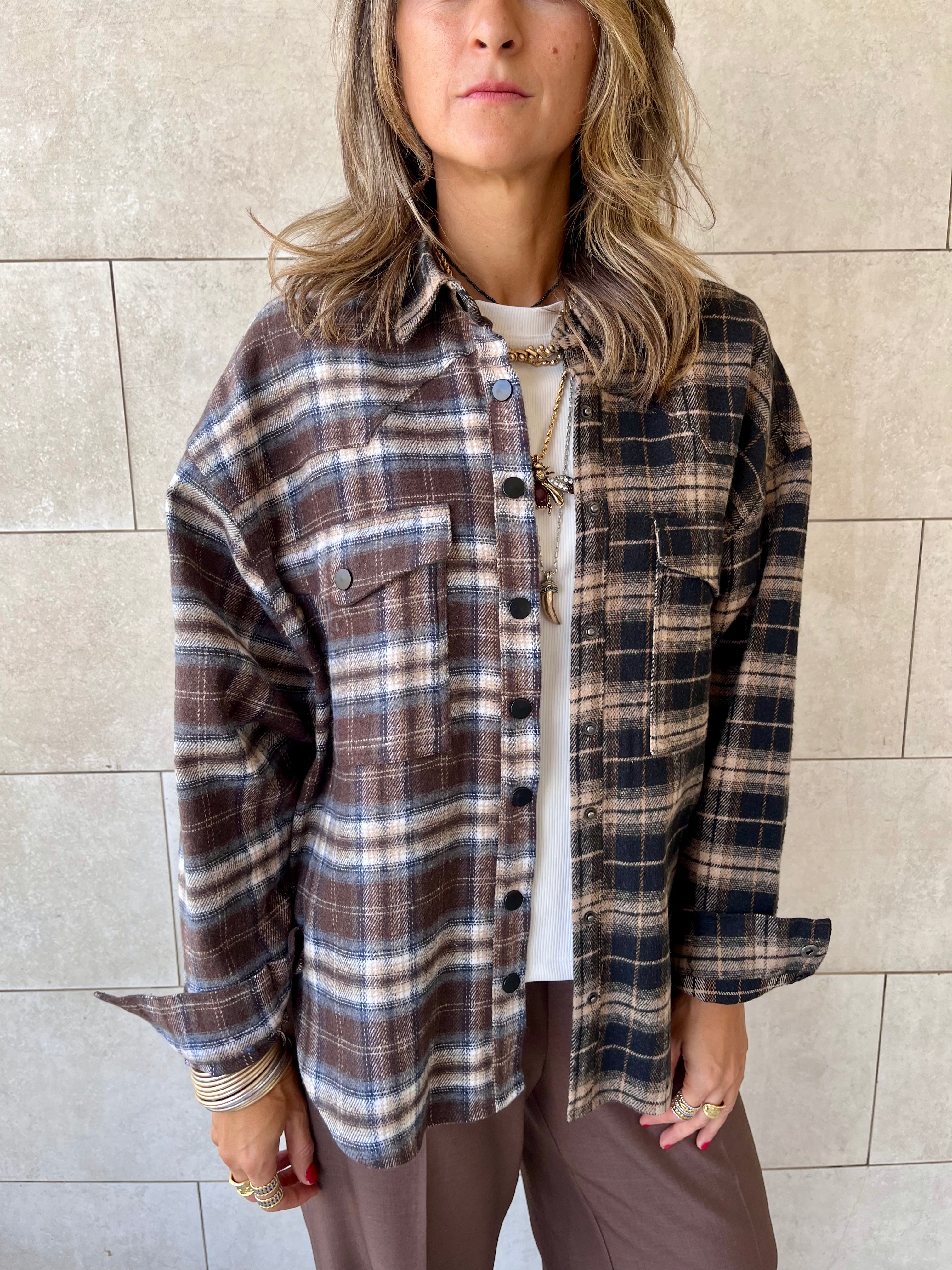 Half And Half Plaid Flannel Shirt