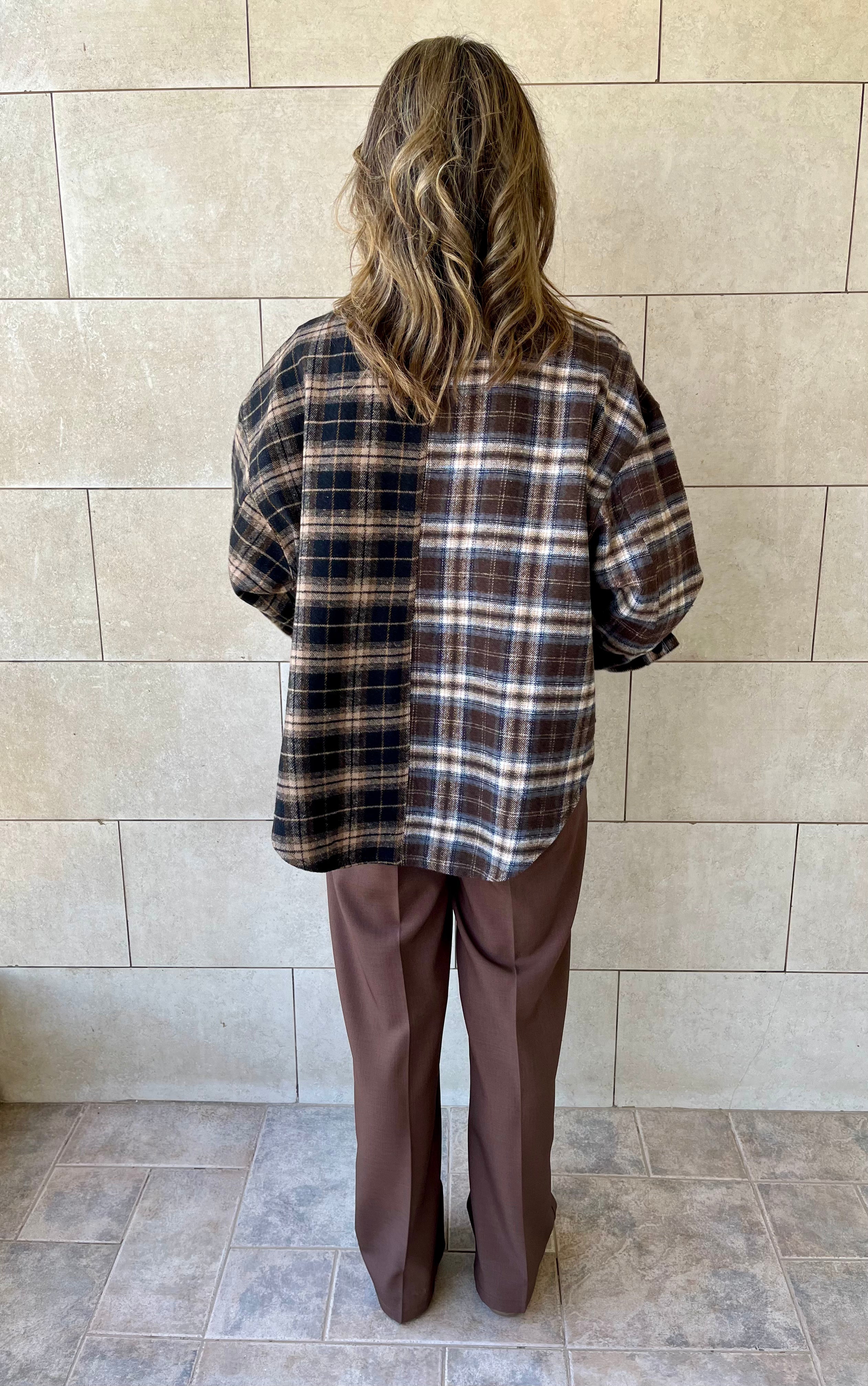 Half And Half Plaid Flannel Shirt