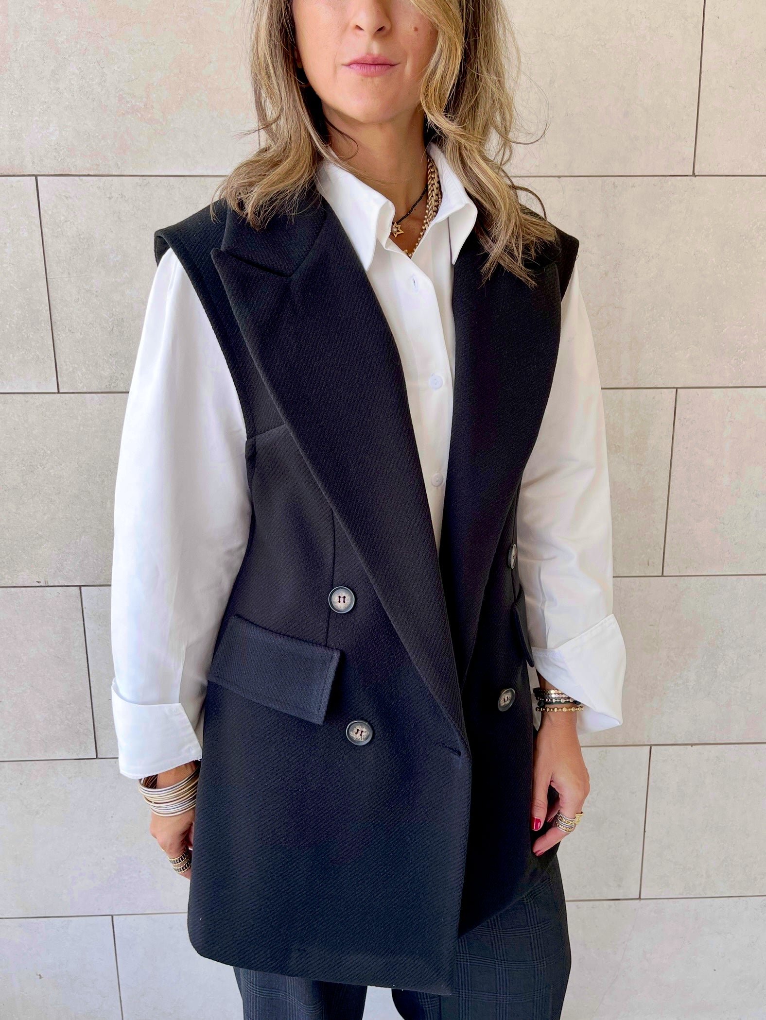 Black Tailored Sleeveless Vest