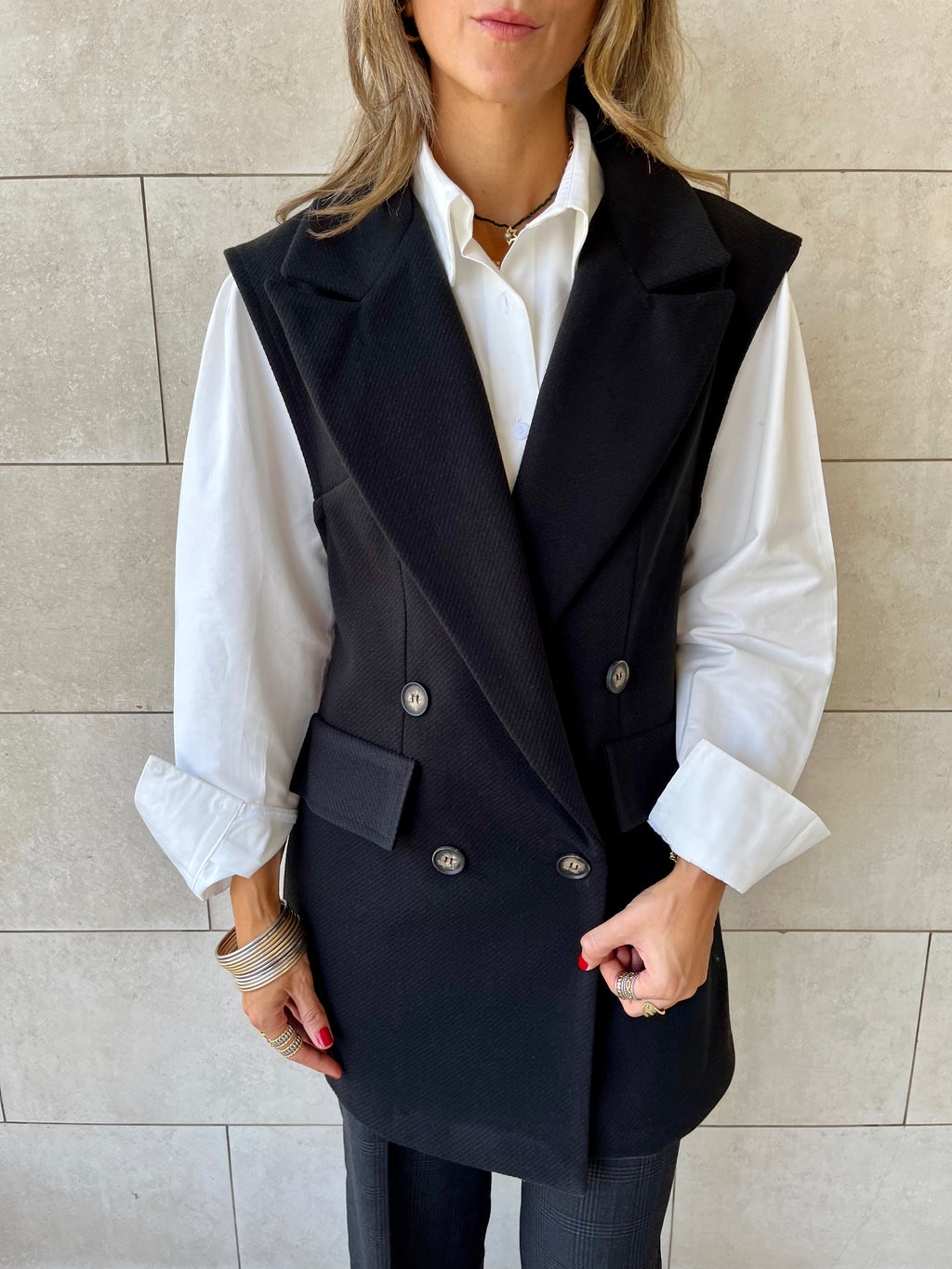 Black Tailored Sleeveless Vest