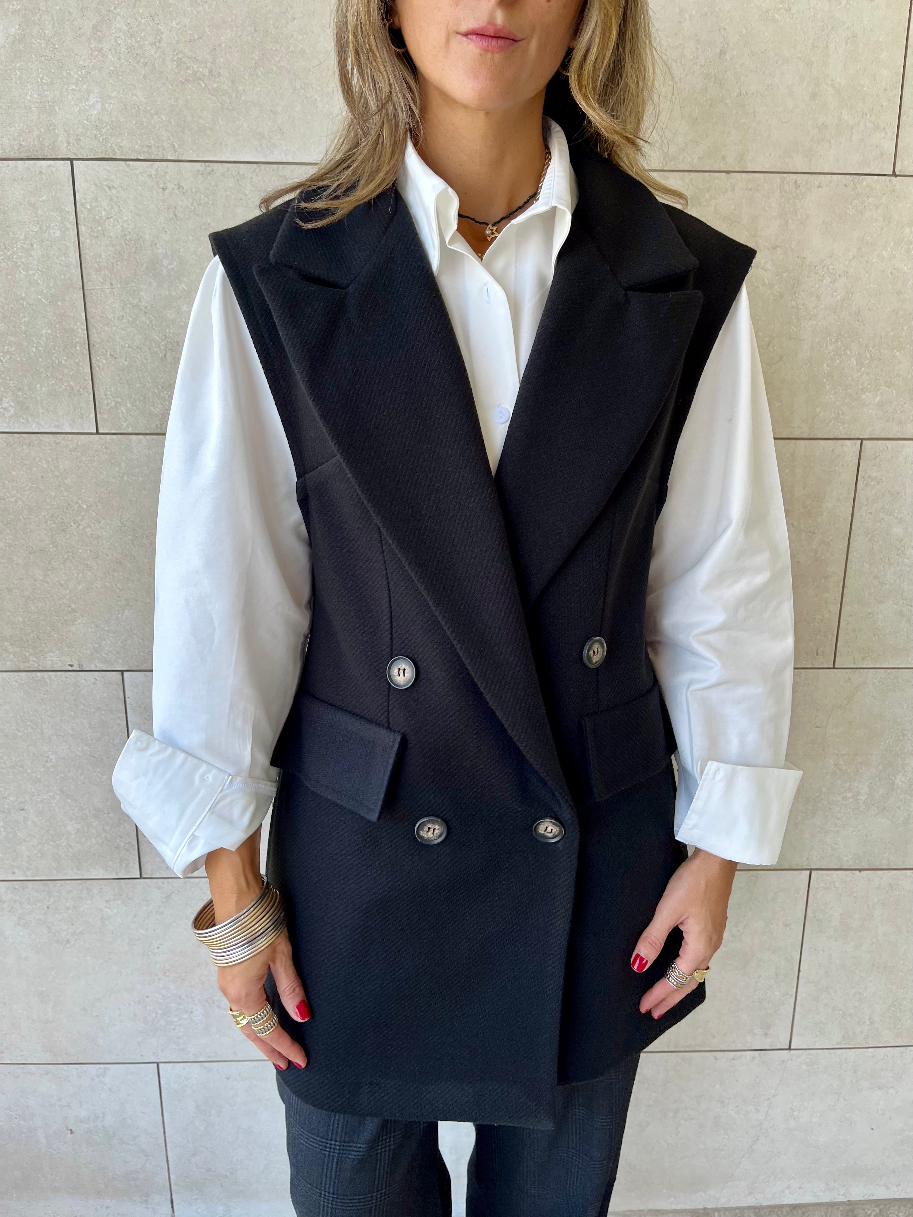 Black Tailored Sleeveless Vest