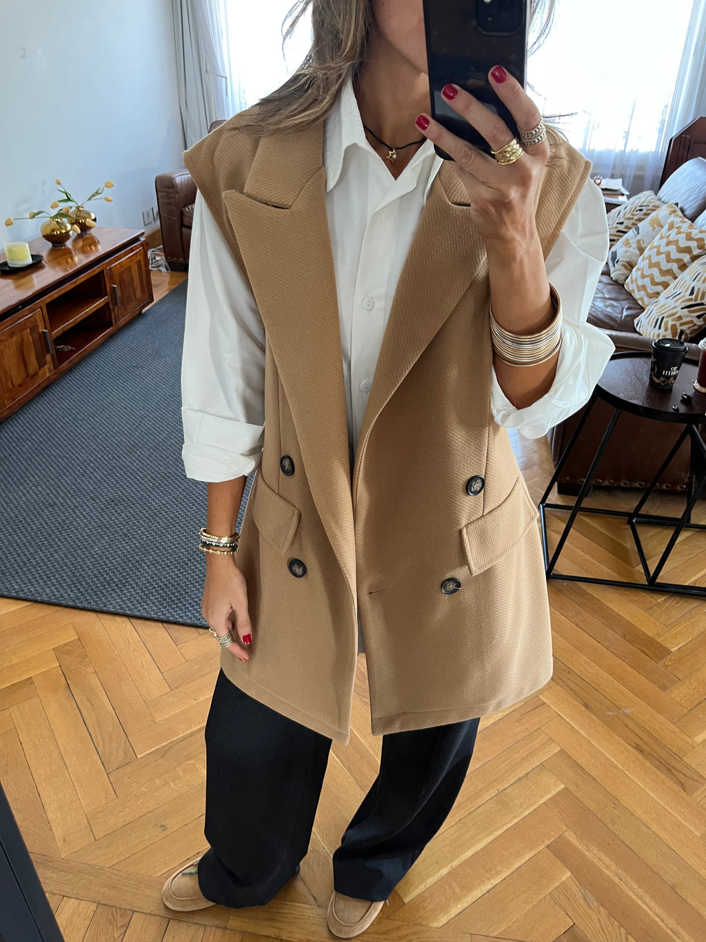 Camel Tailored Sleeveless Vest