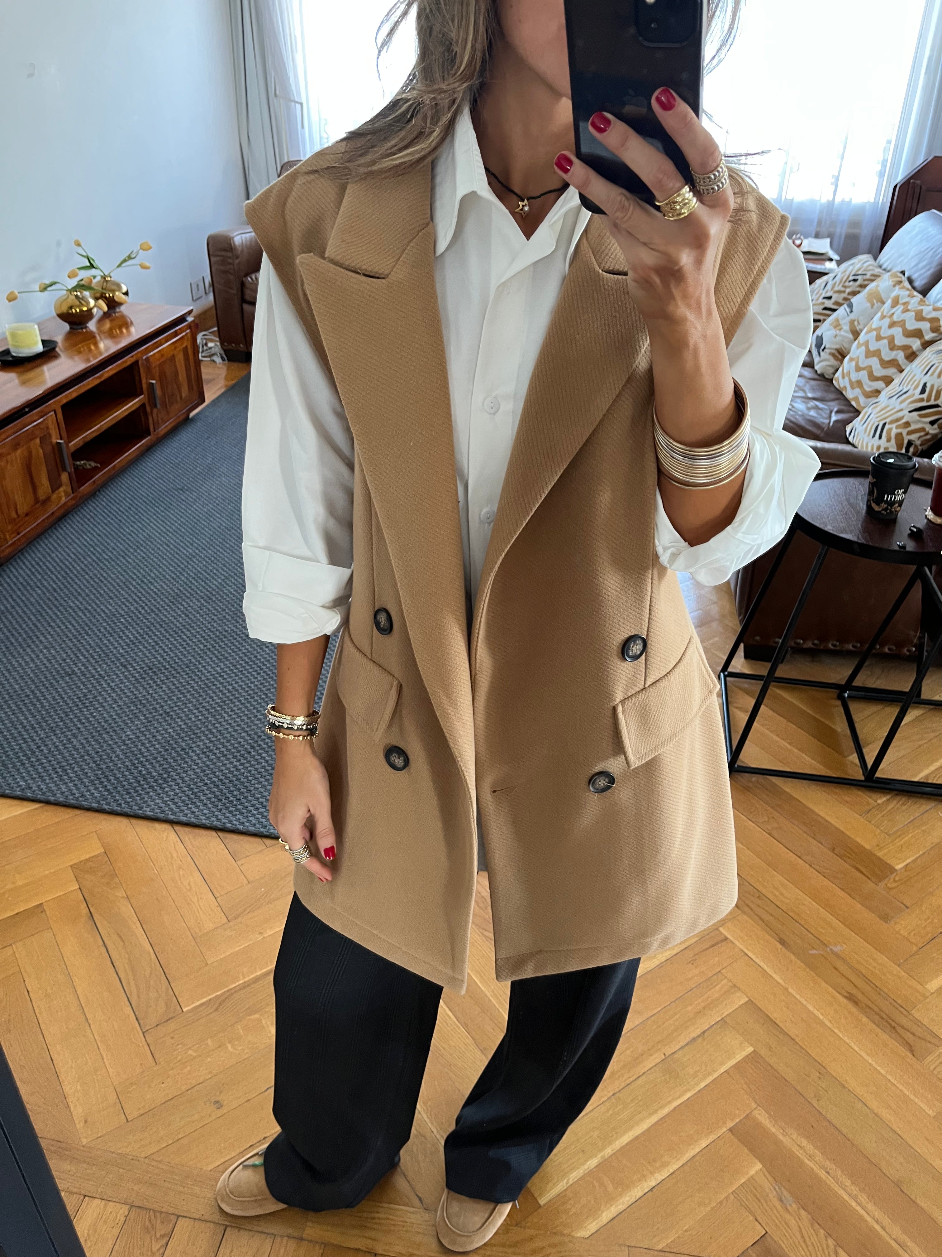 Camel Tailored Sleeveless Vest