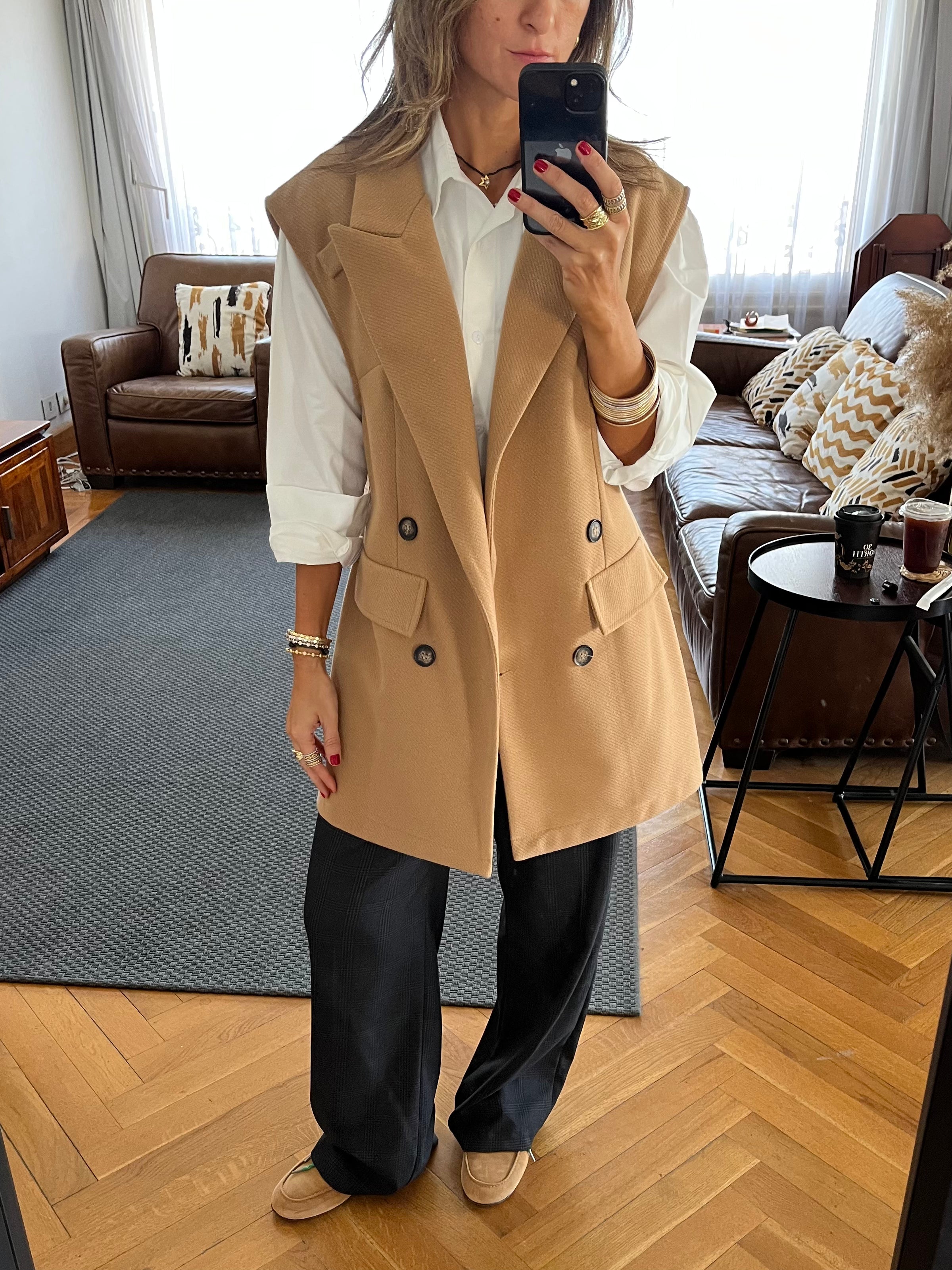 Camel Tailored Sleeveless Vest