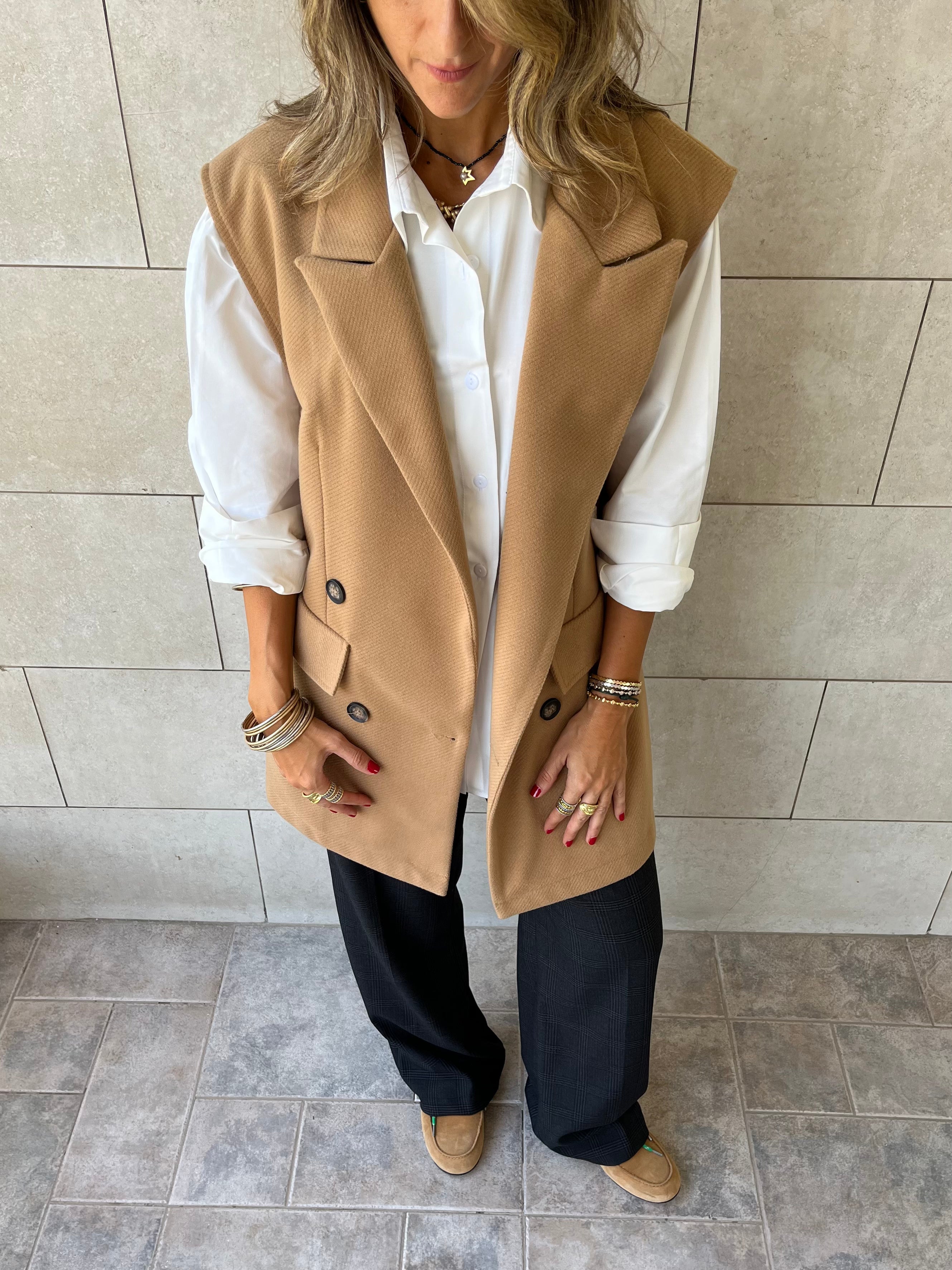 Camel Tailored Sleeveless Vest