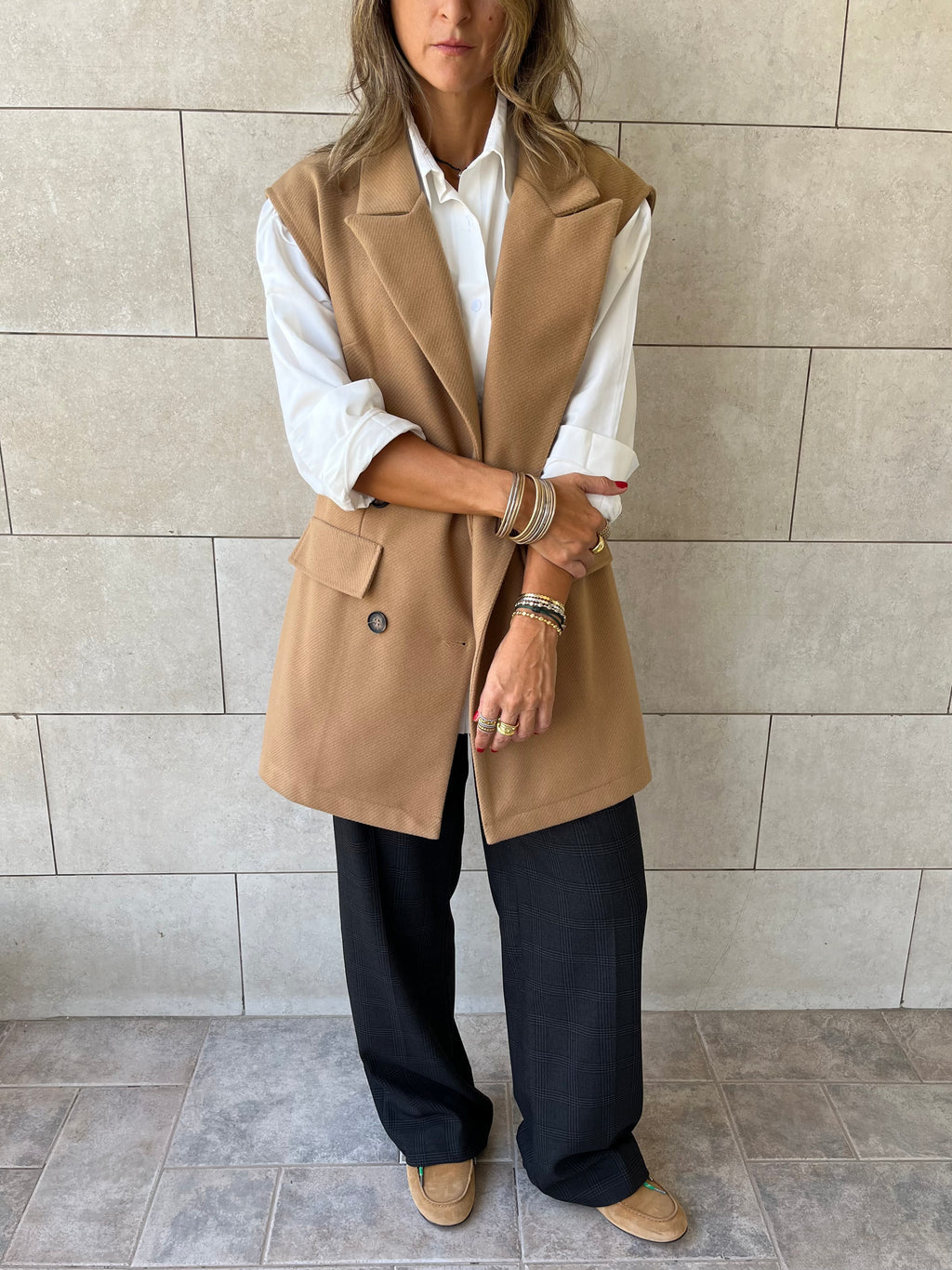 Camel Tailored Sleeveless Vest