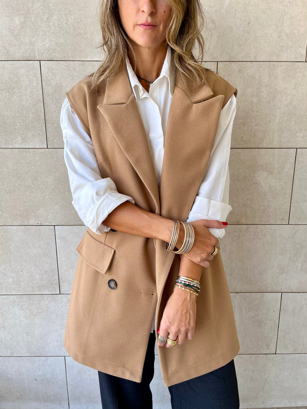 Camel Tailored Sleeveless Vest