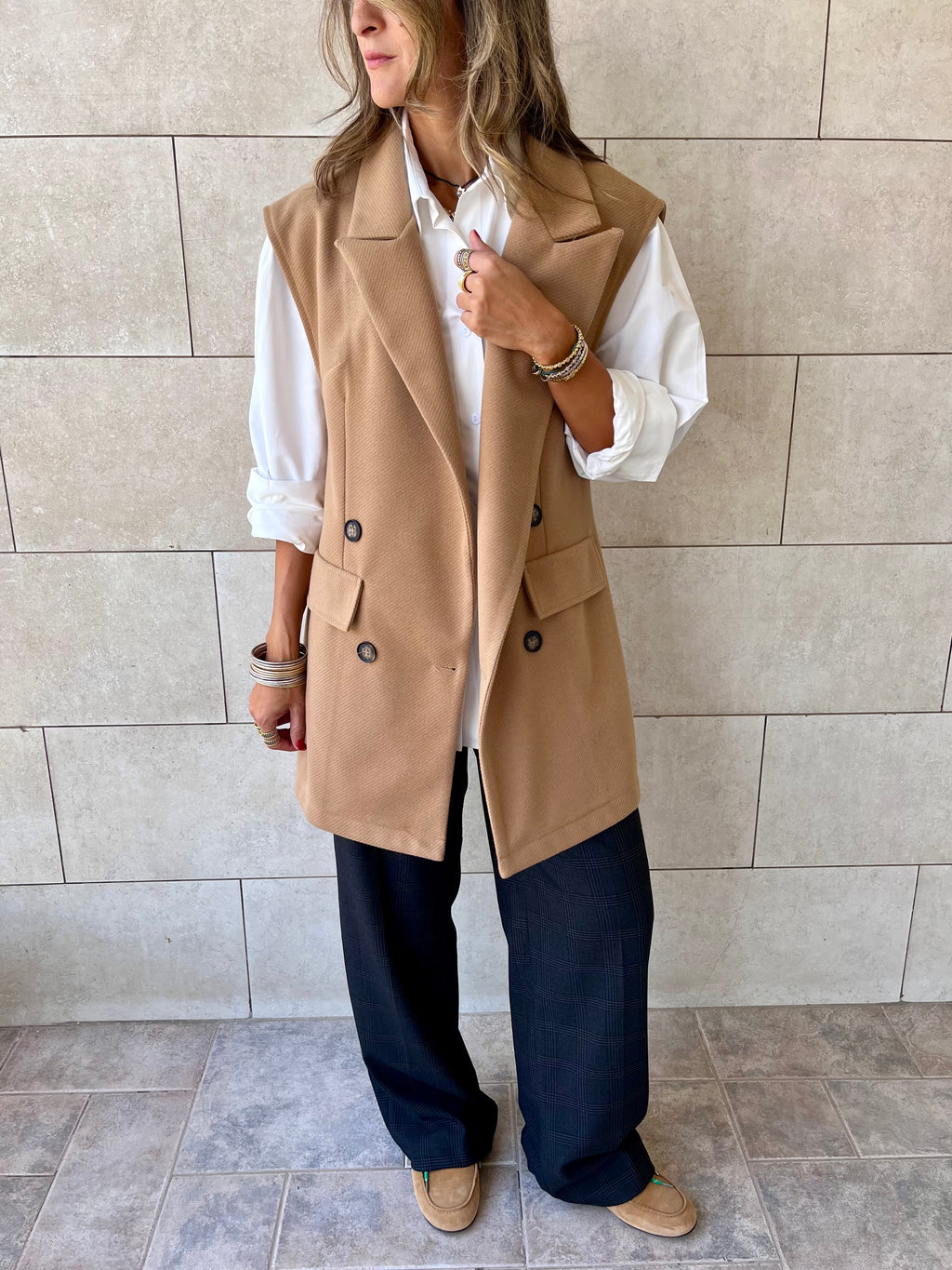 Camel Tailored Sleeveless Vest