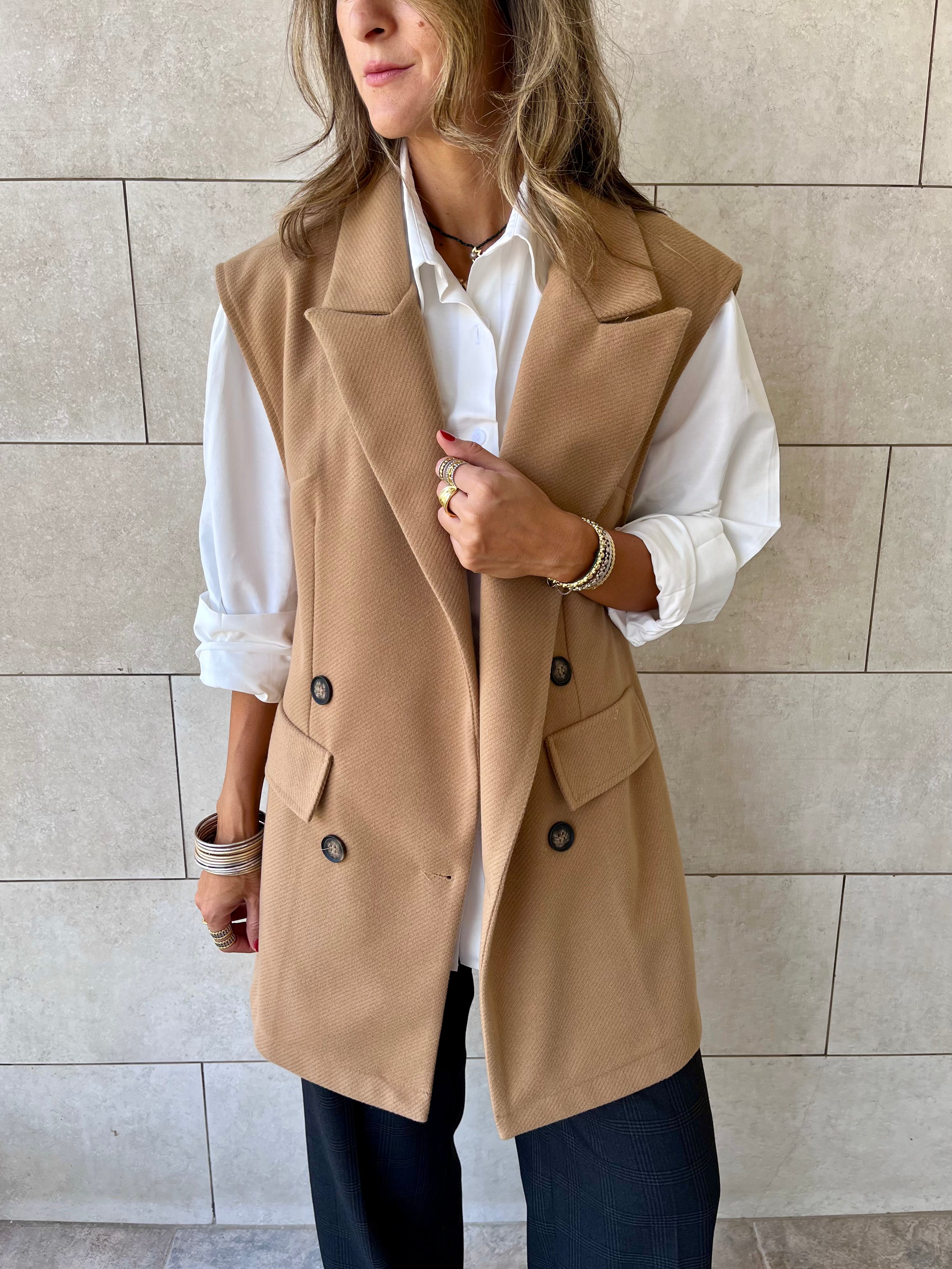 Camel Tailored Sleeveless Vest