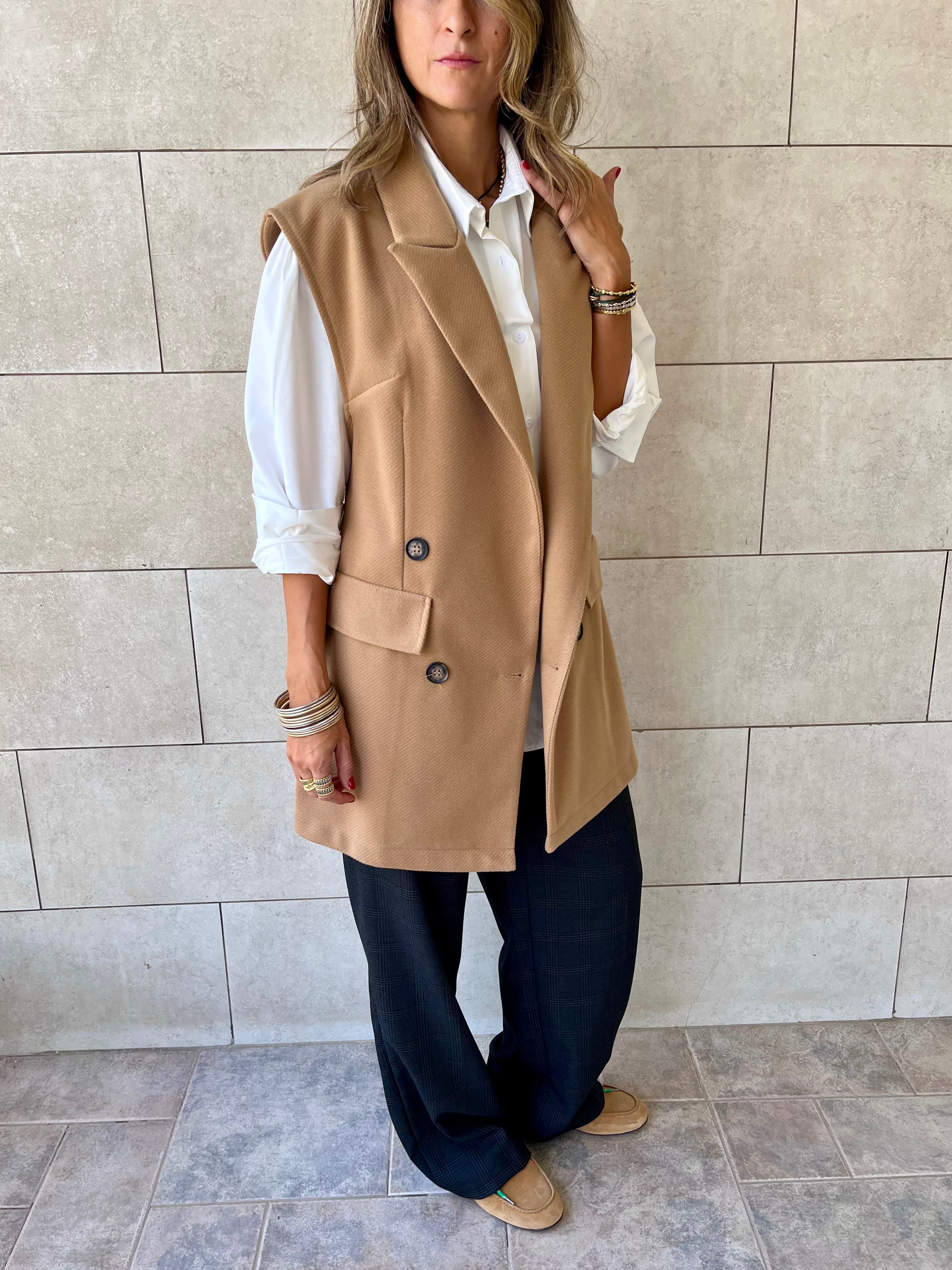 Camel Tailored Sleeveless Vest