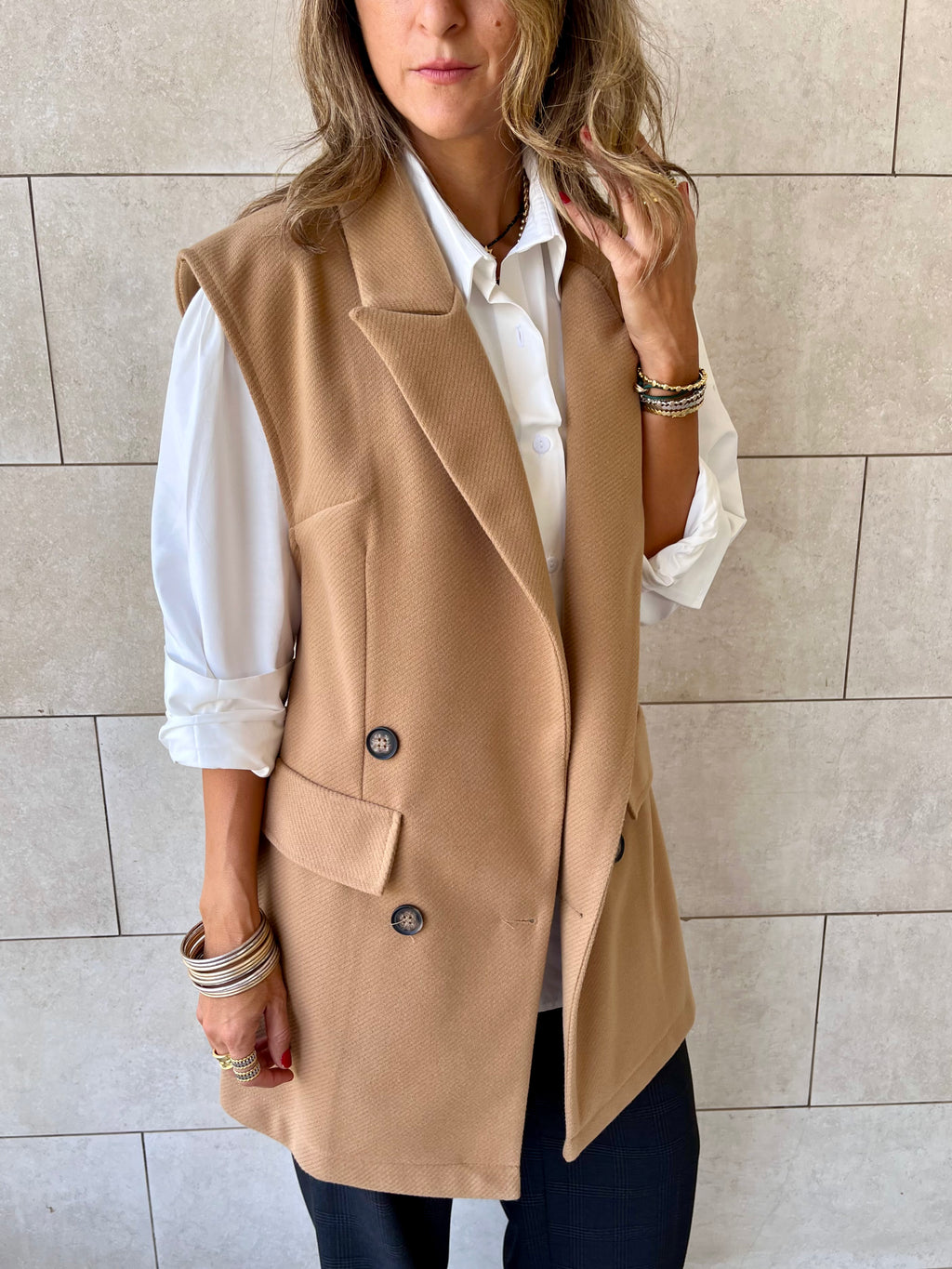 Camel Tailored Sleeveless Vest