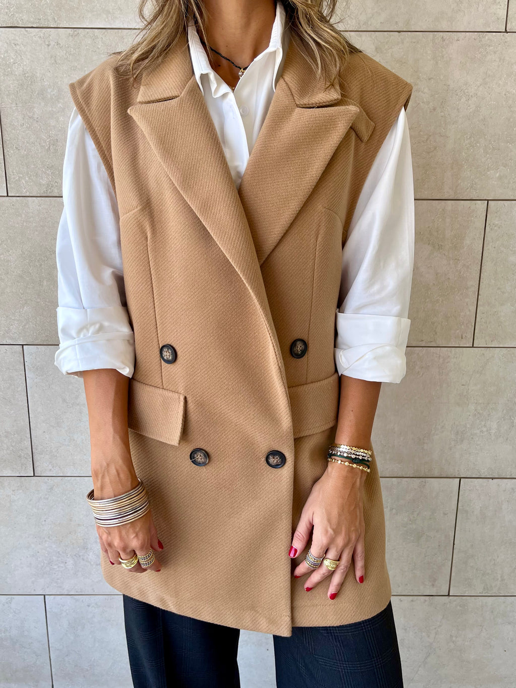 Camel Tailored Sleeveless Vest