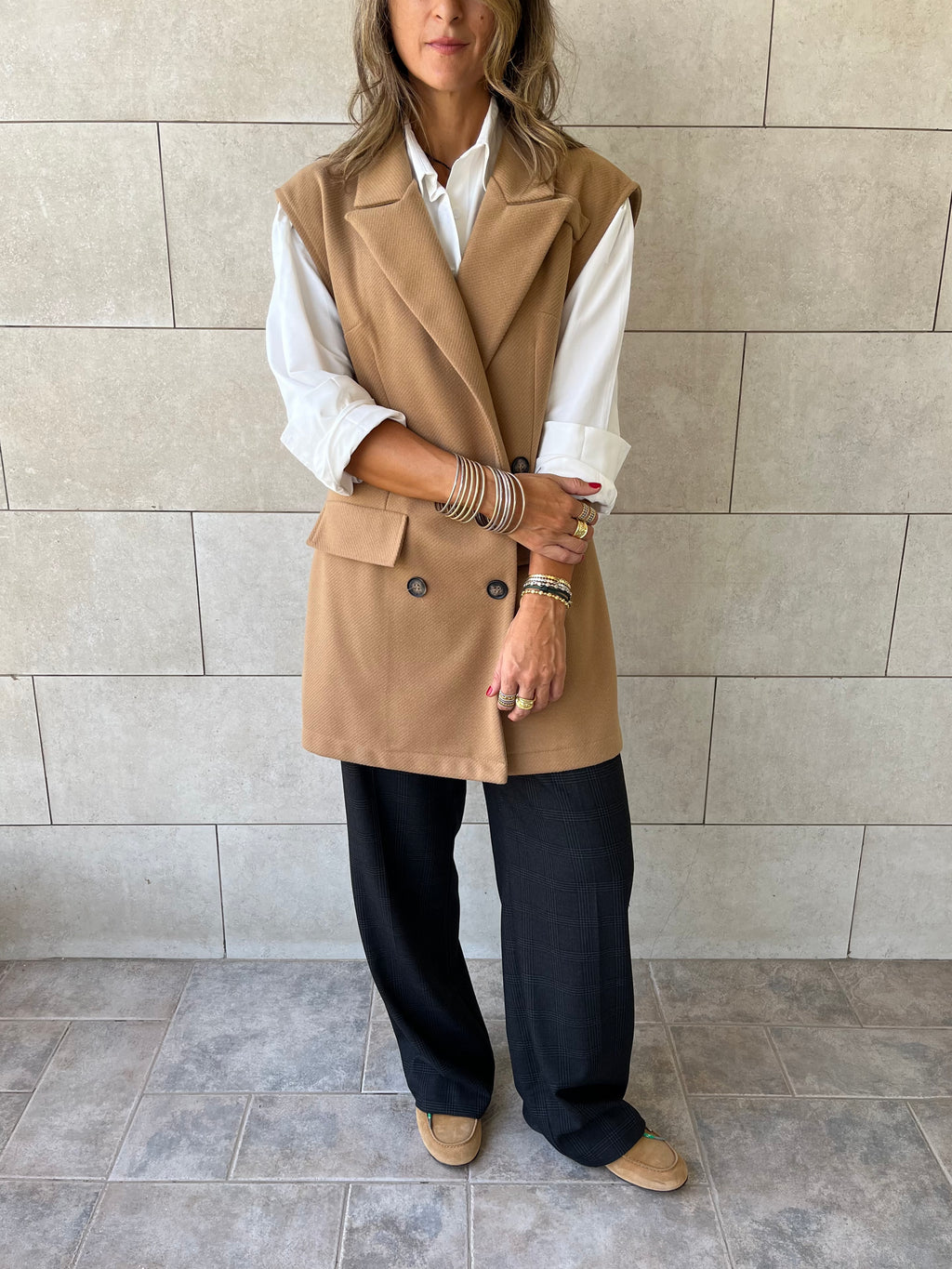 Camel Tailored Sleeveless Vest