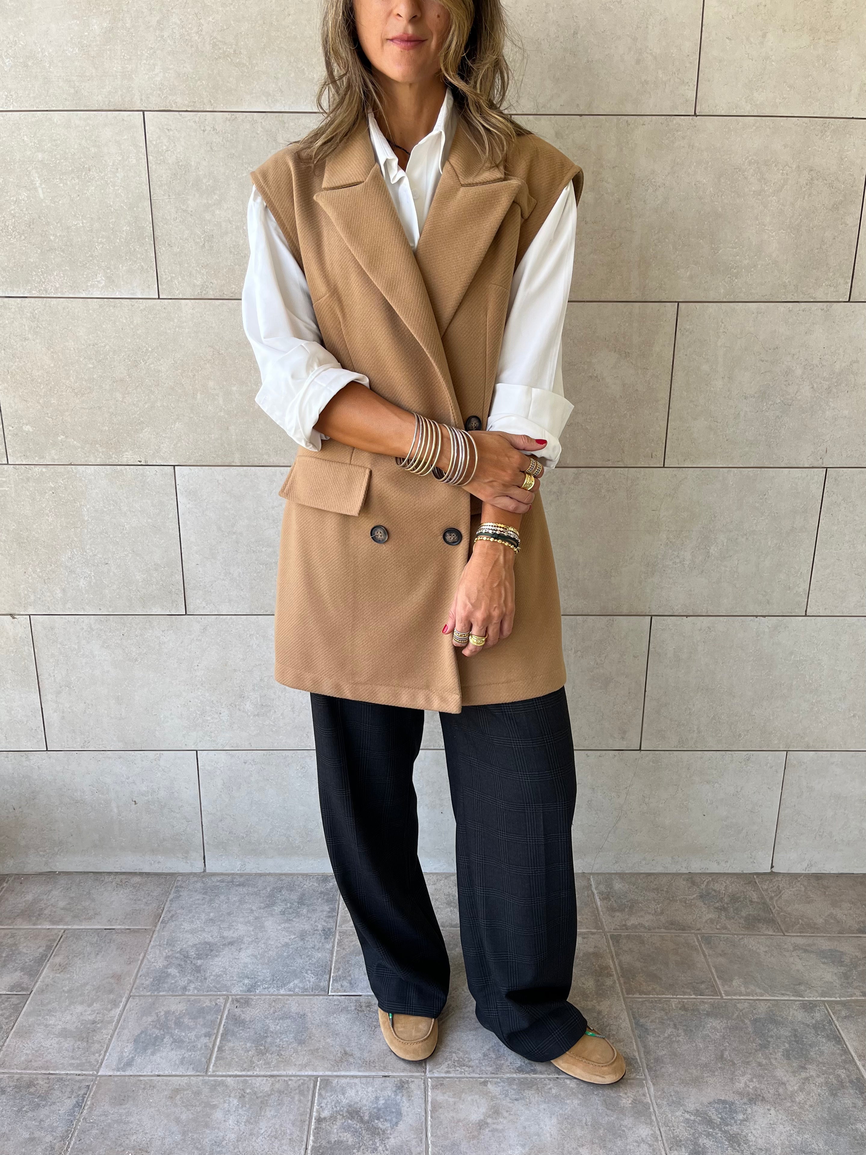 Camel Tailored Sleeveless Vest