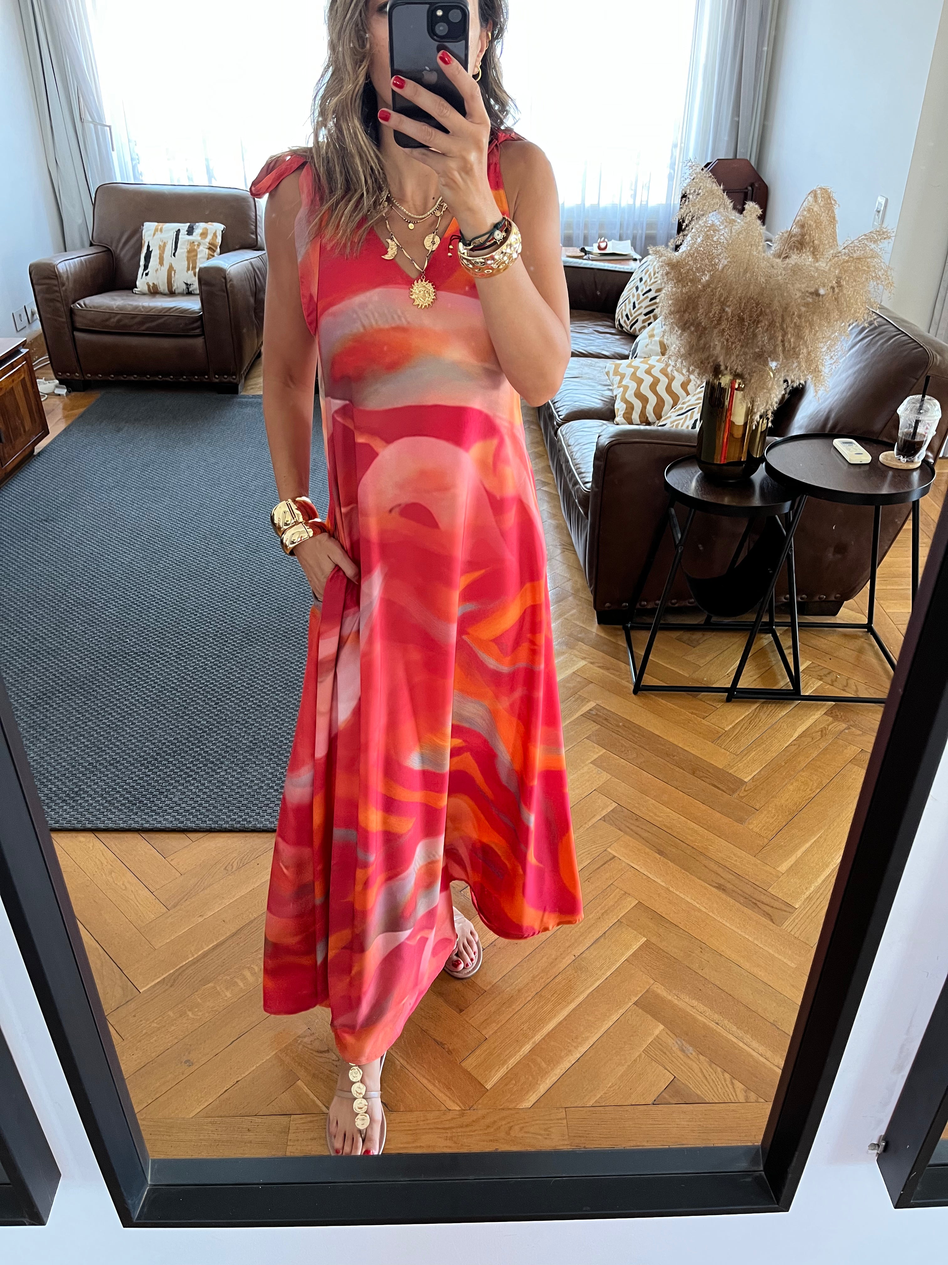 Colorful Tie Shoulder Dress