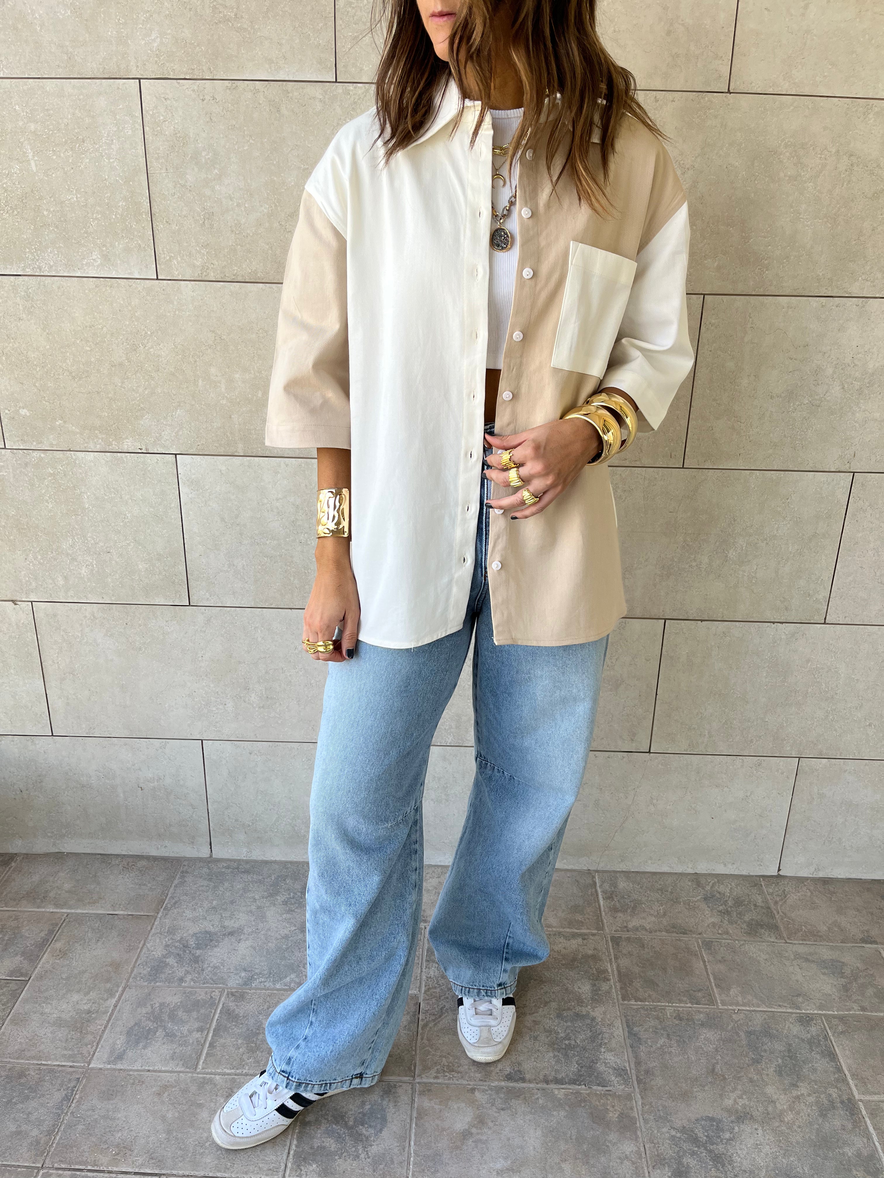 Beige Two-Tone Shirt