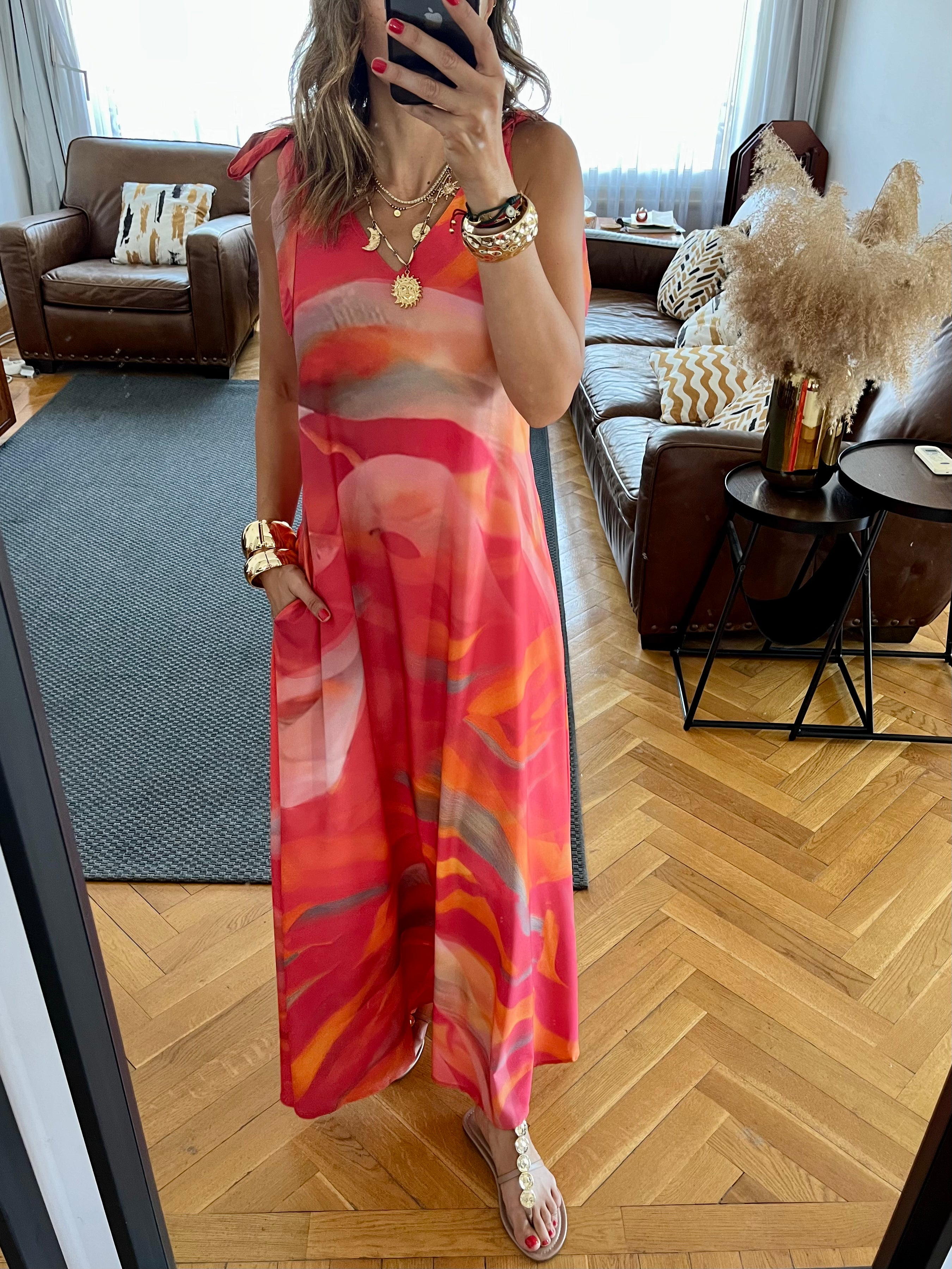 Colorful Tie Shoulder Dress