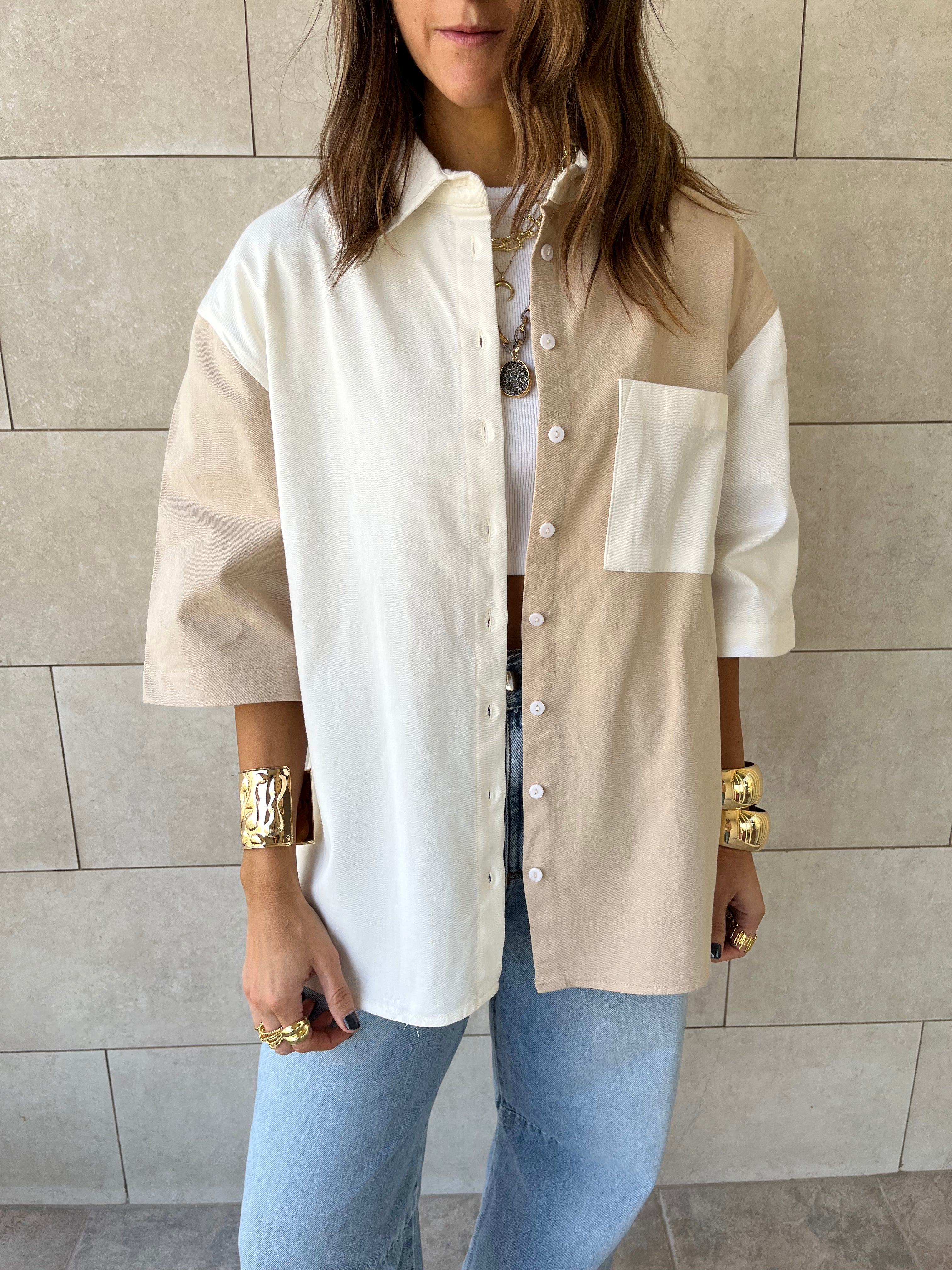 Beige Two-Tone Shirt