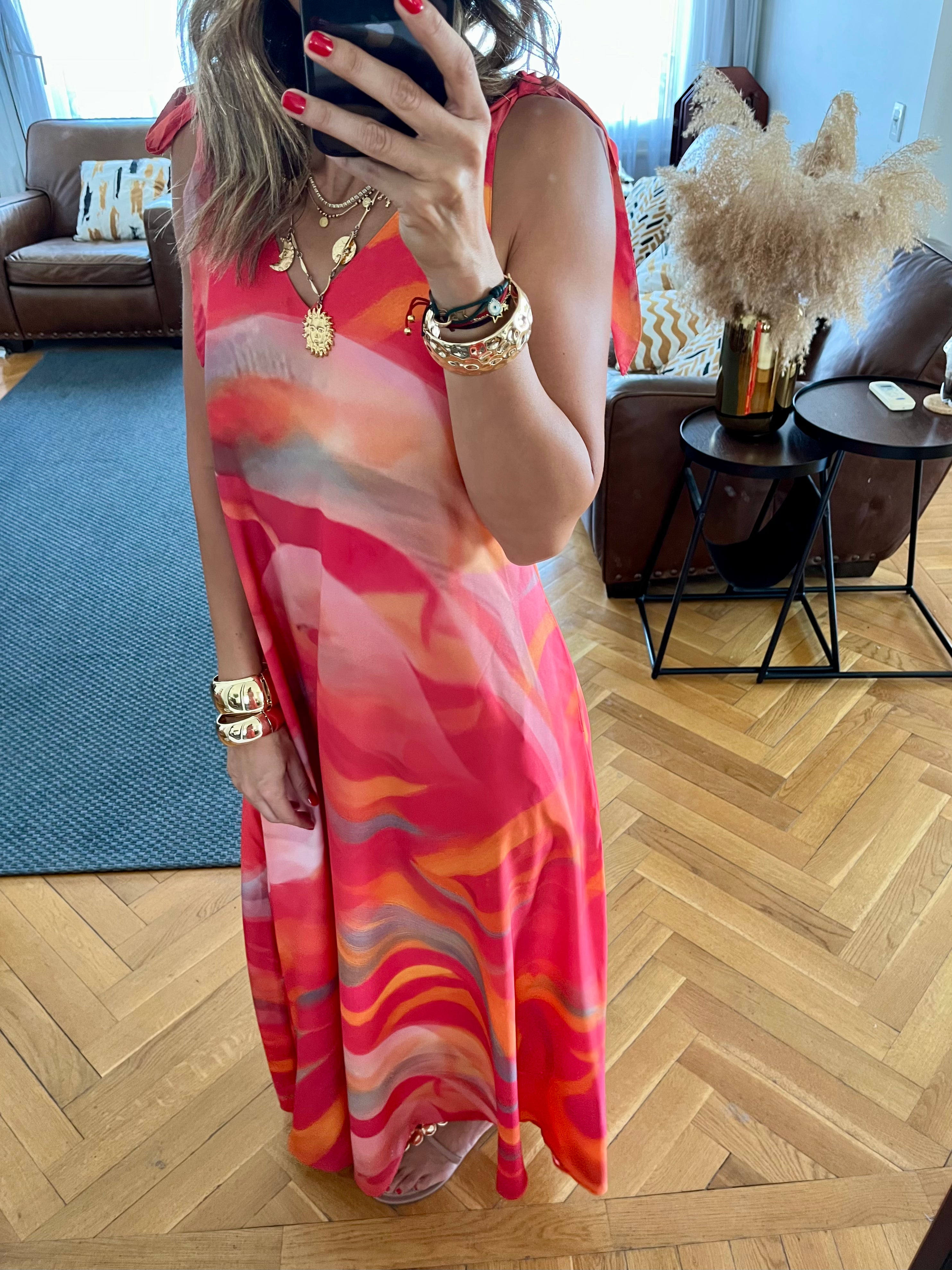 Colorful Tie Shoulder Dress