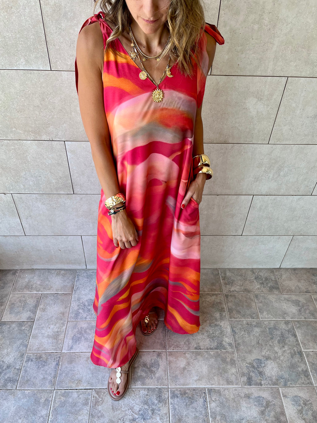 Colorful Tie Shoulder Dress