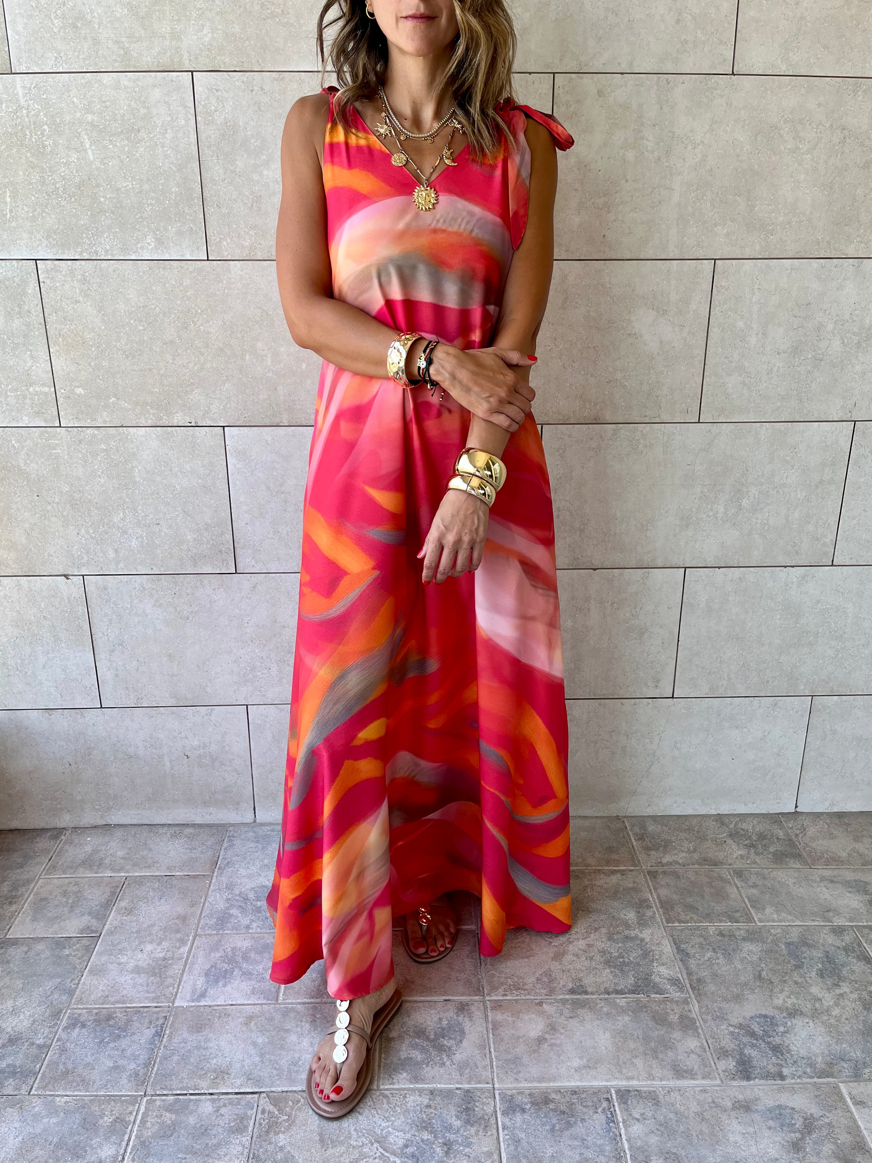 Colorful Tie Shoulder Dress