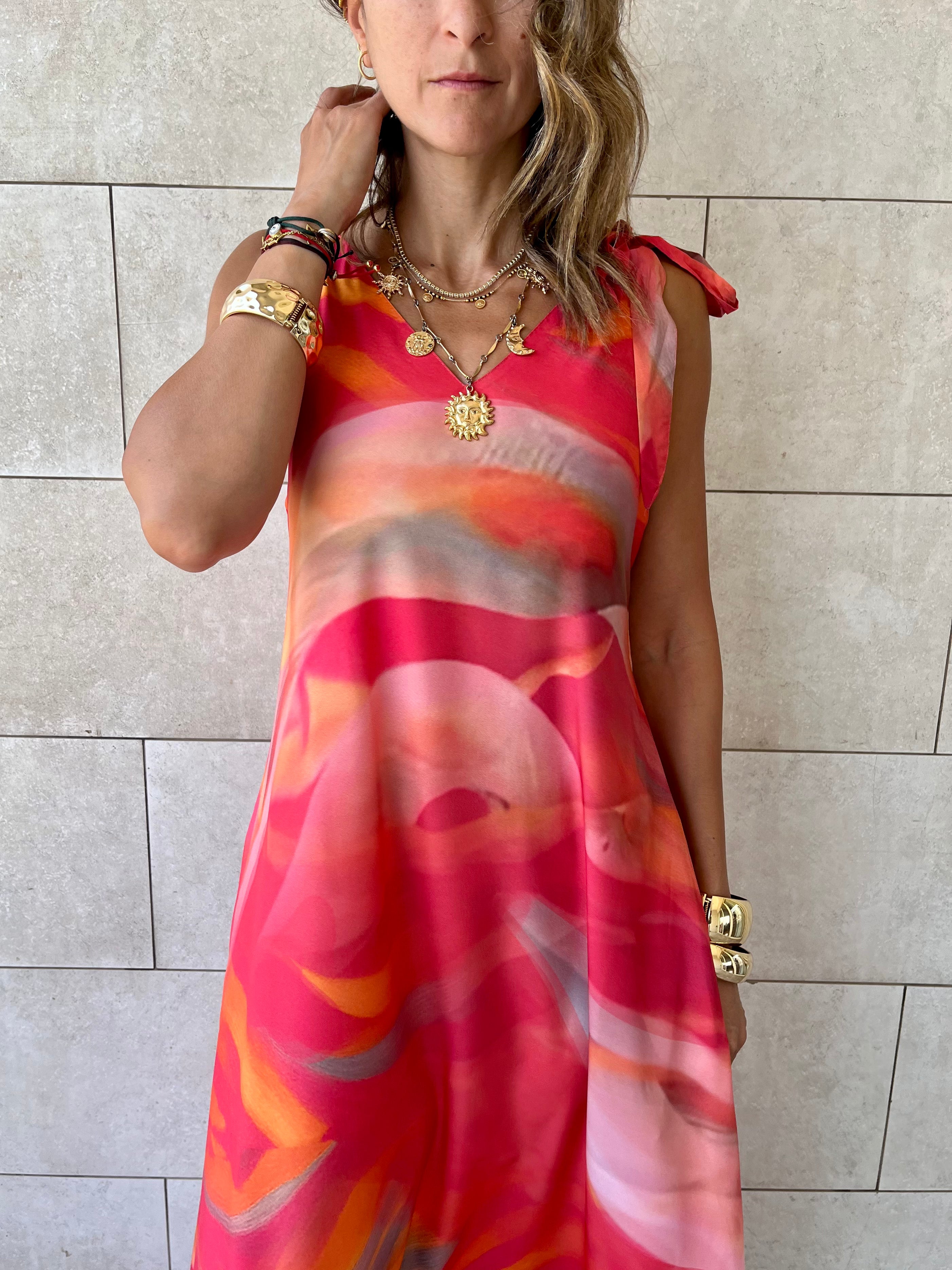 Colorful Tie Shoulder Dress