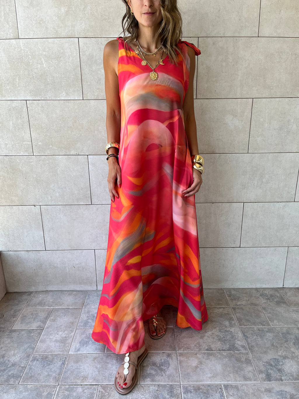 Colorful Tie Shoulder Dress