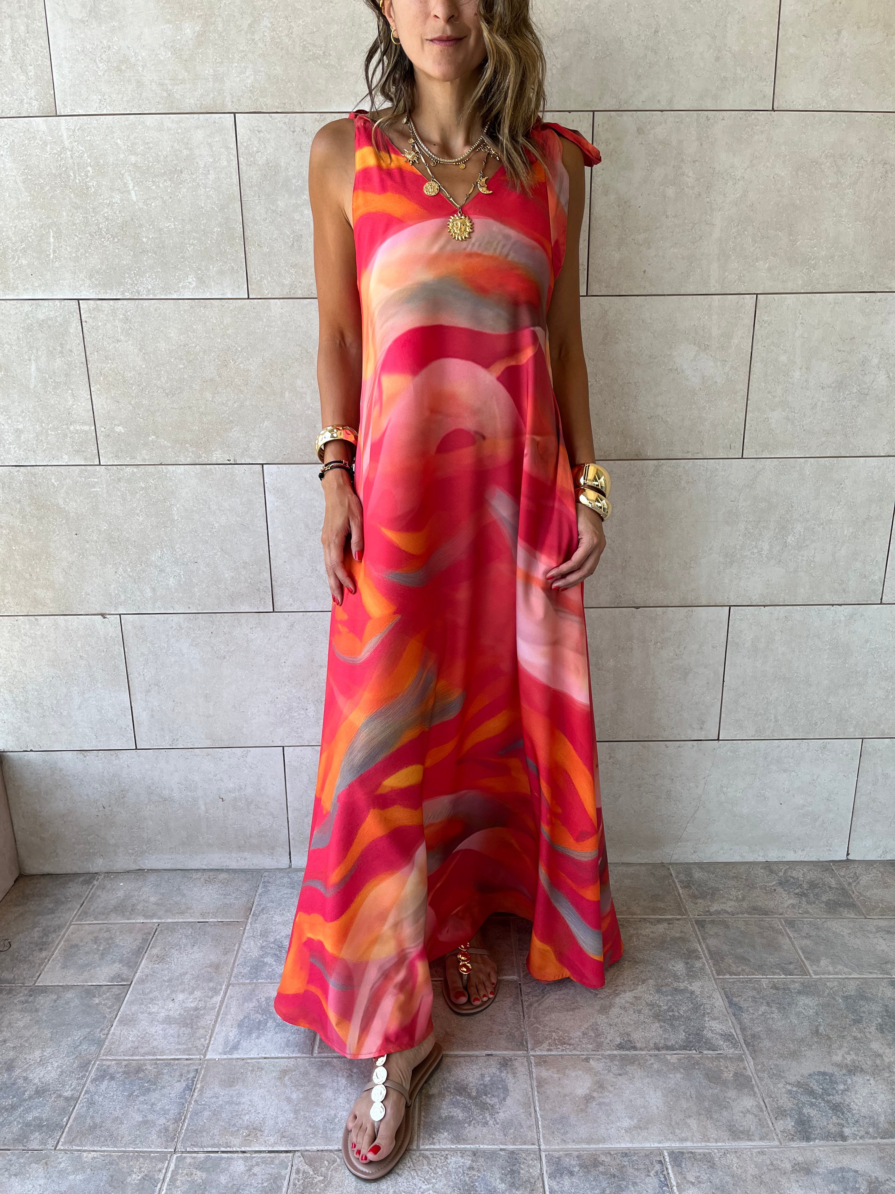 Colorful Tie Shoulder Dress