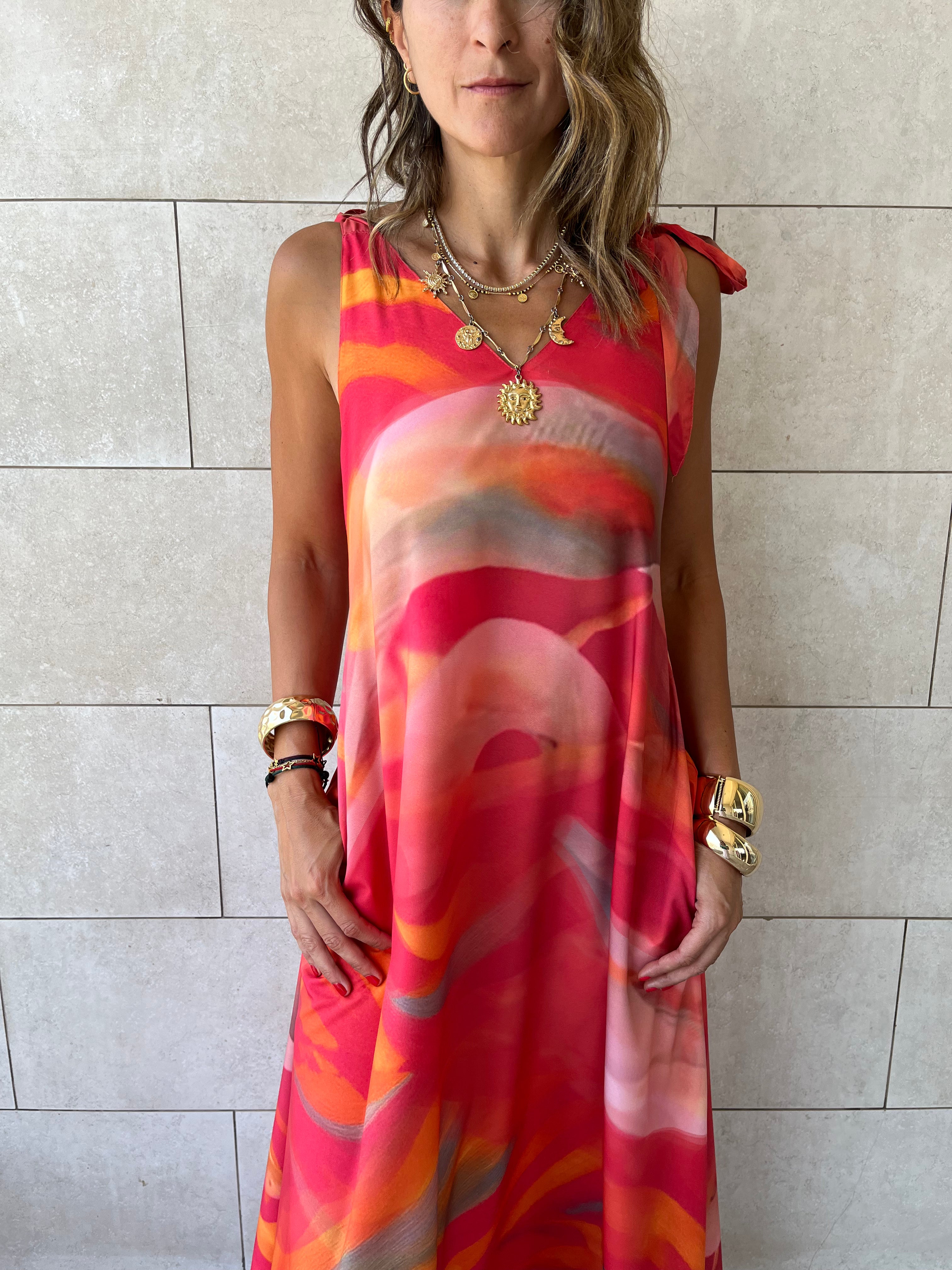 Colorful Tie Shoulder Dress
