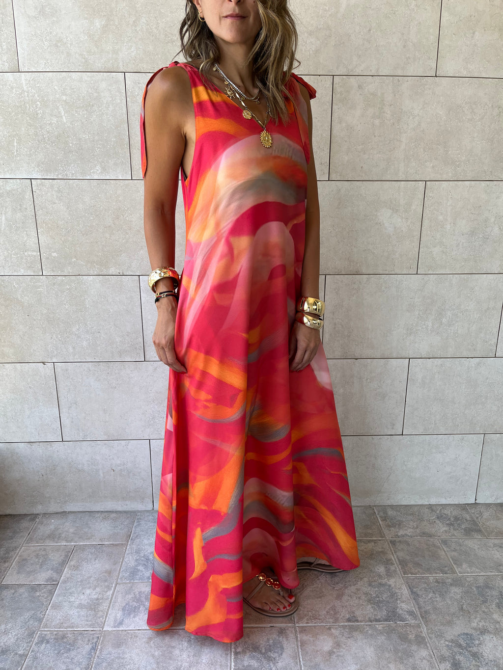 Colorful Tie Shoulder Dress