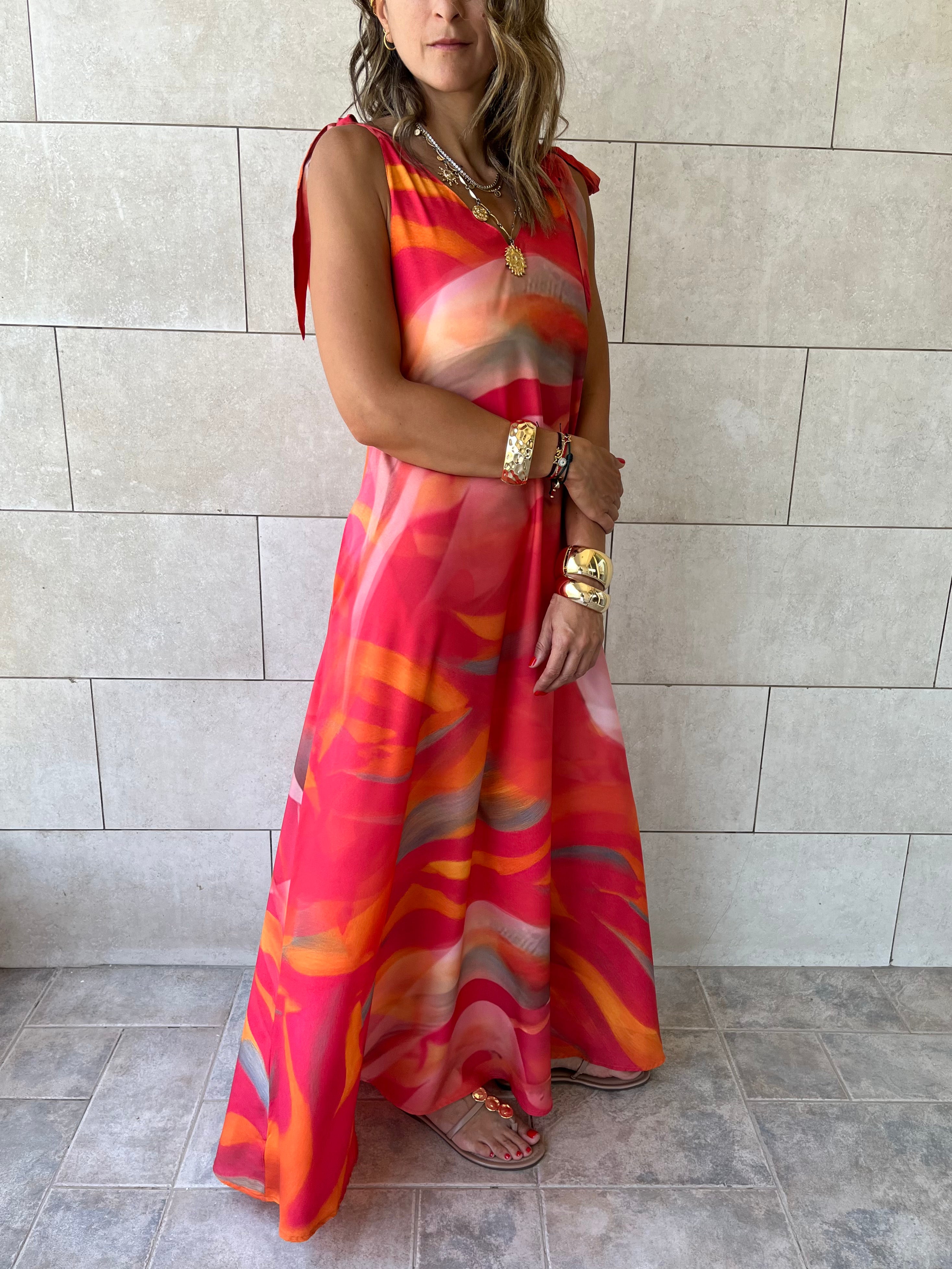 Colorful Tie Shoulder Dress