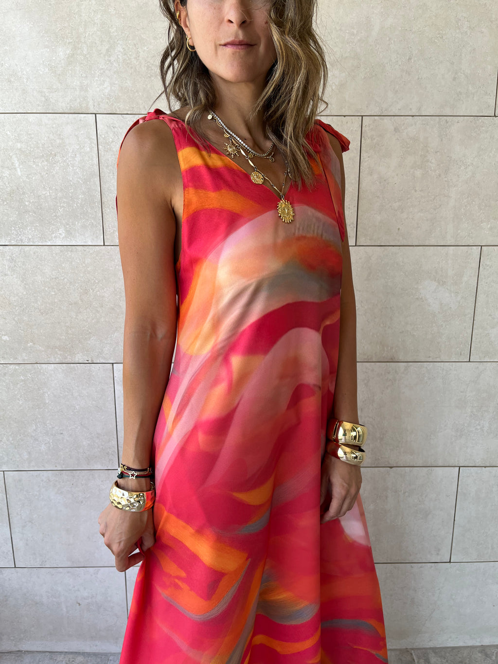 Colorful Tie Shoulder Dress