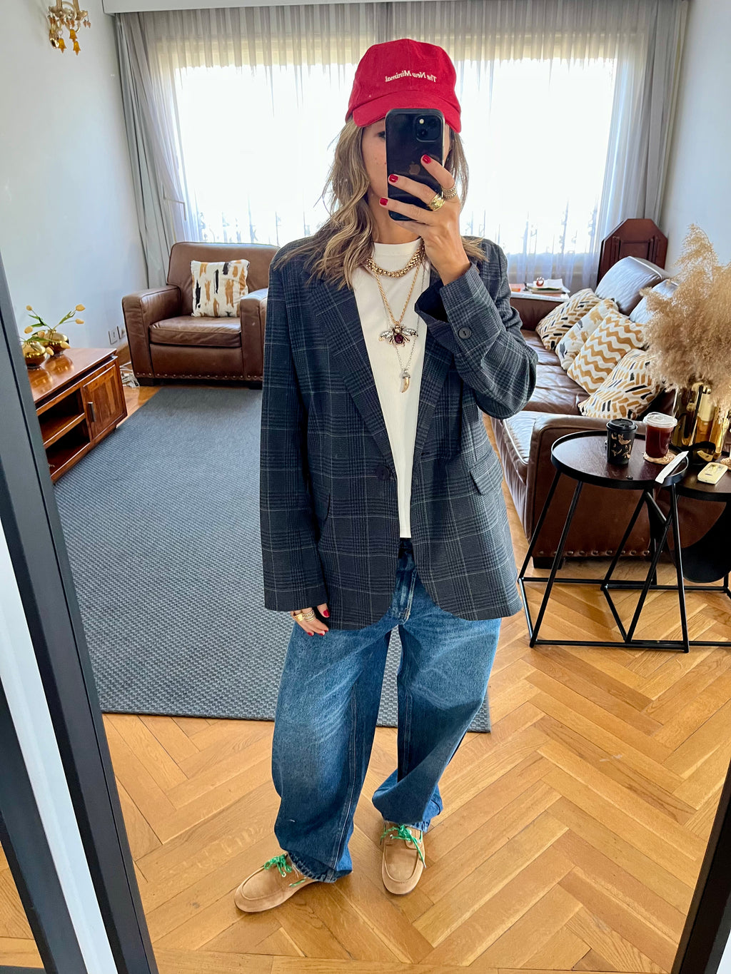 Grey Plaid Oversize Blazer