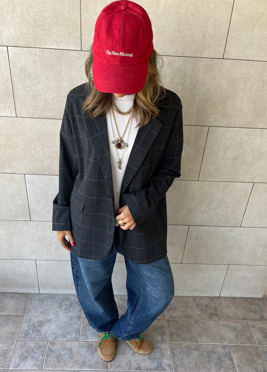 Grey Plaid Oversize Blazer