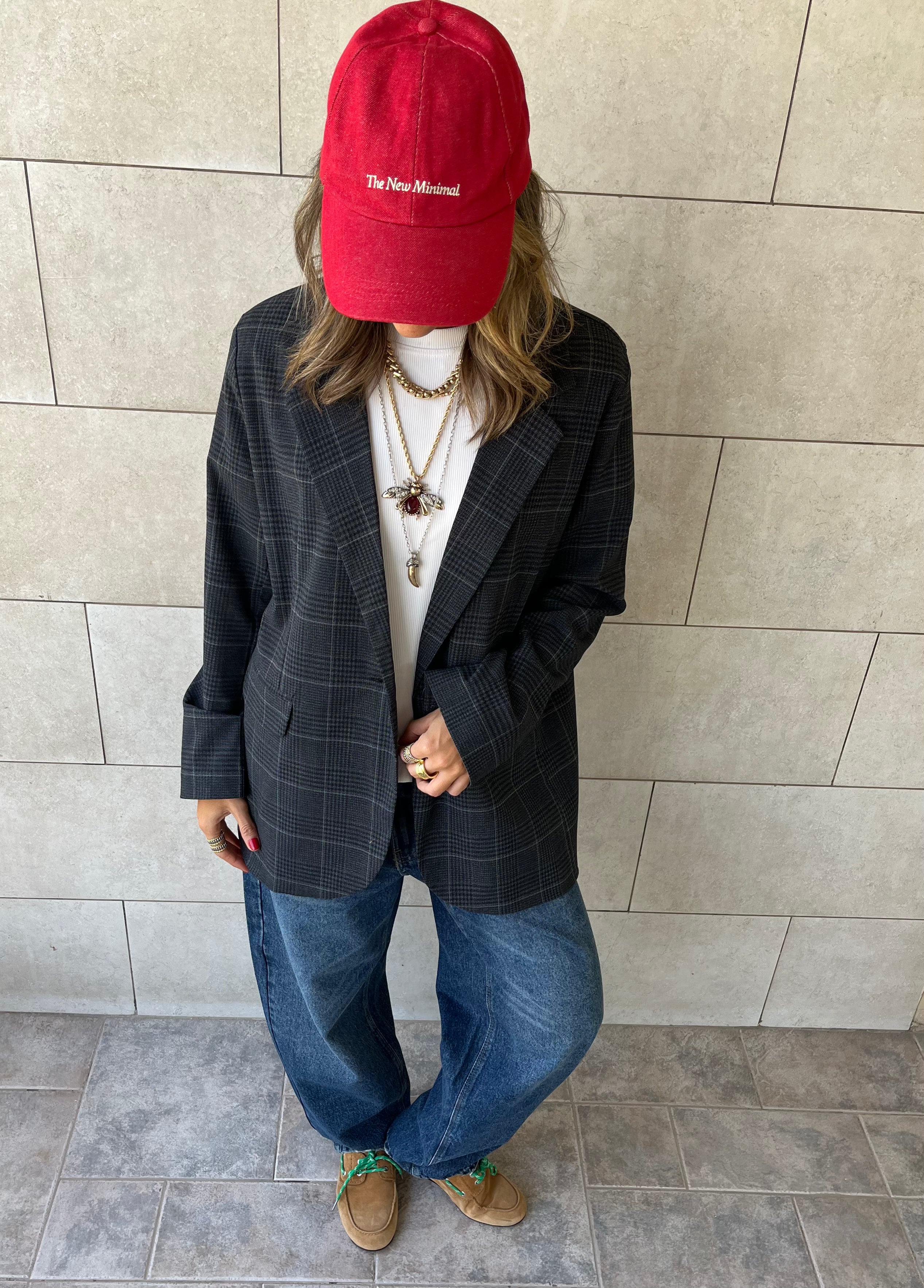 Grey Plaid Oversize Blazer