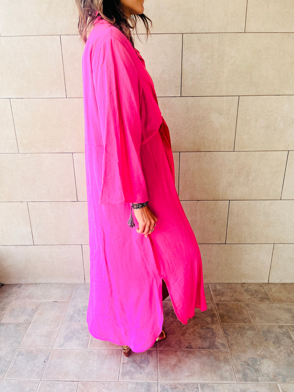 Fuchsia Crinkle Front Knot Dress