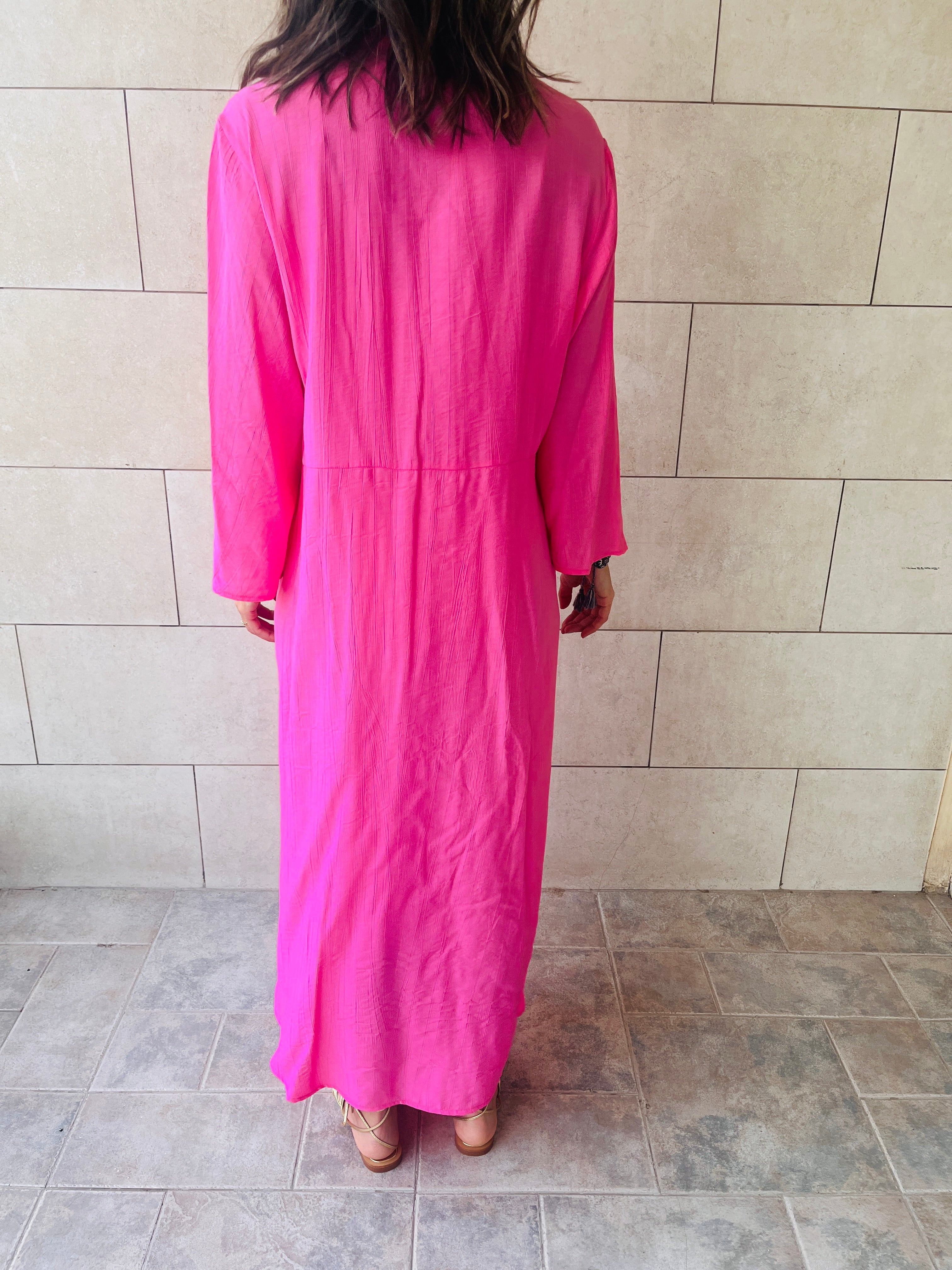 Fuchsia Crinkle Front Knot Dress