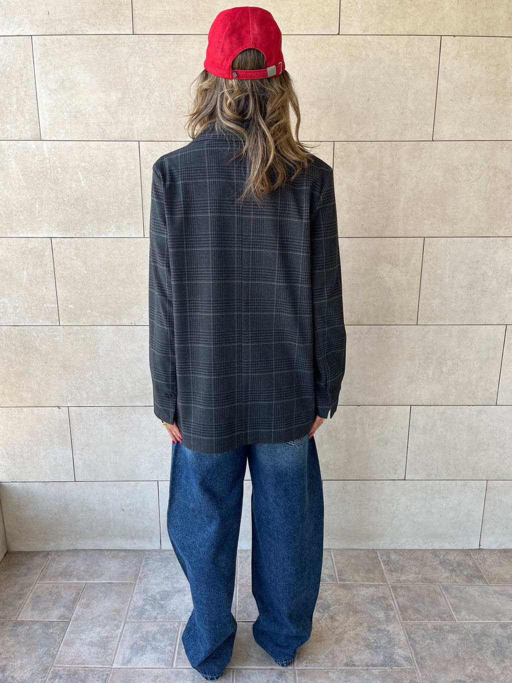 Grey Plaid Oversize Blazer