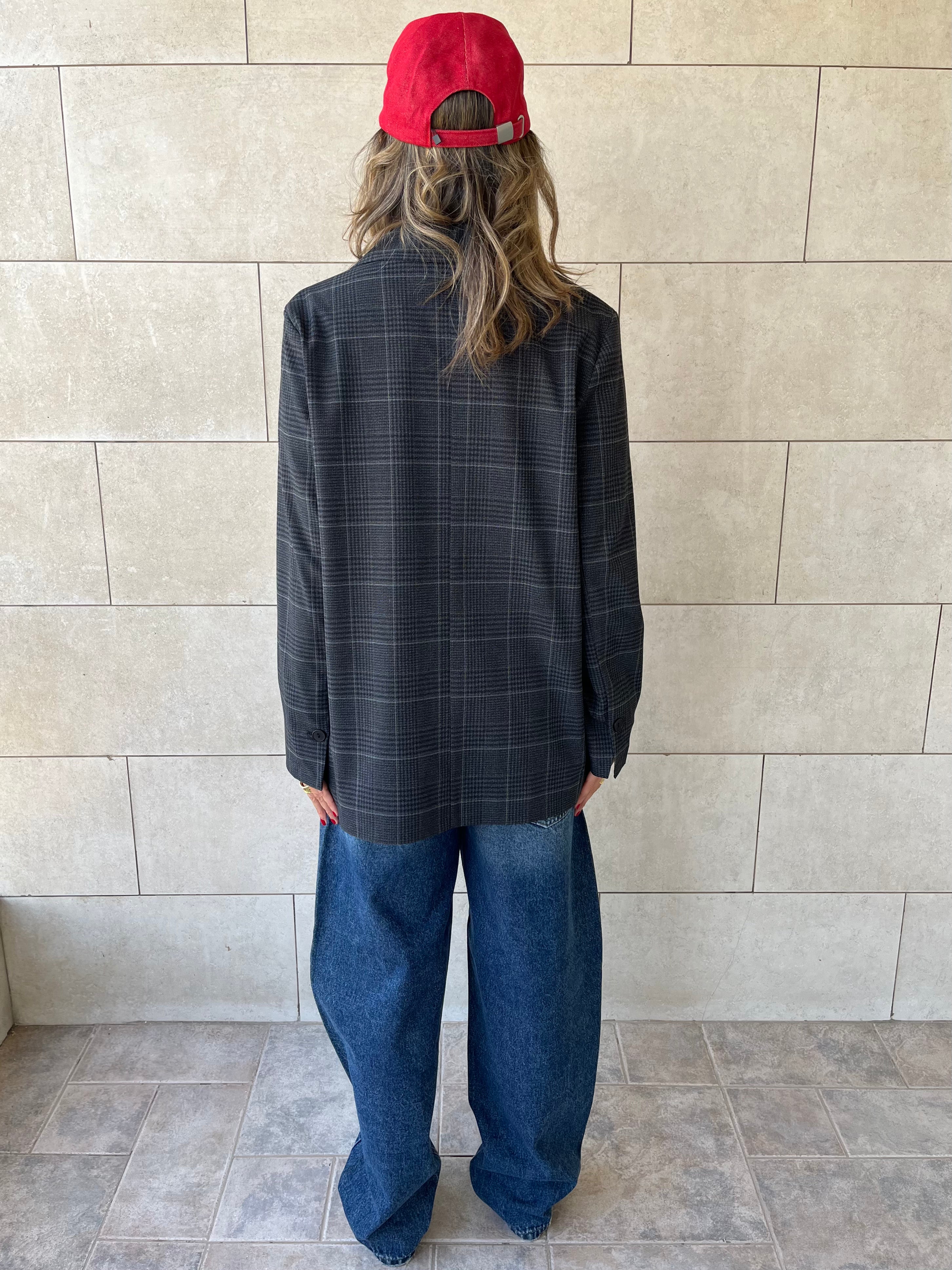 Grey Plaid Oversize Blazer