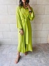 Lime Crinkle Front Knot Dress