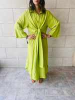 Lime Crinkle Front Knot Dress