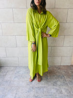 Lime Crinkle Front Knot Dress