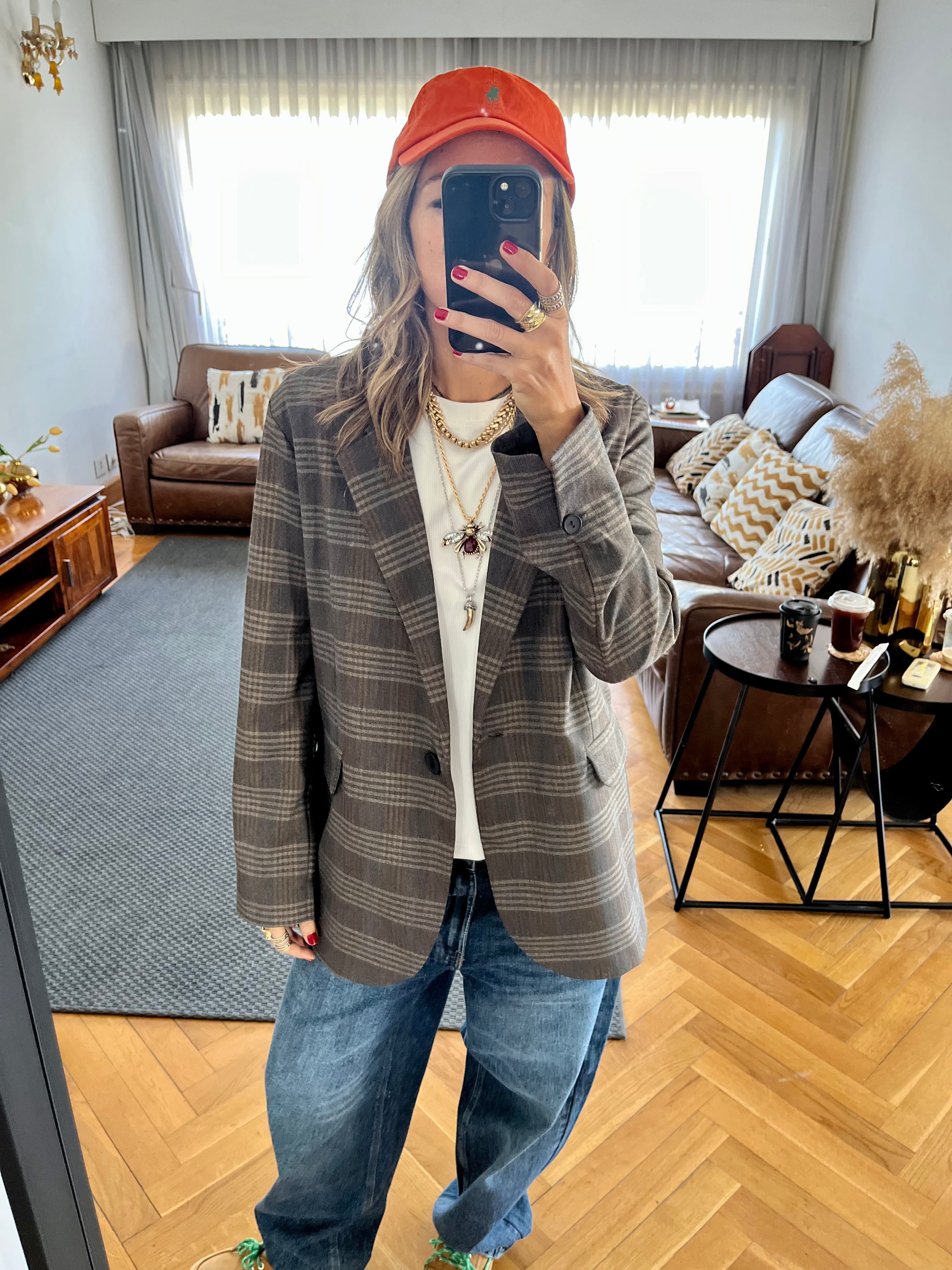 Brown Plaid Oversize Blazer